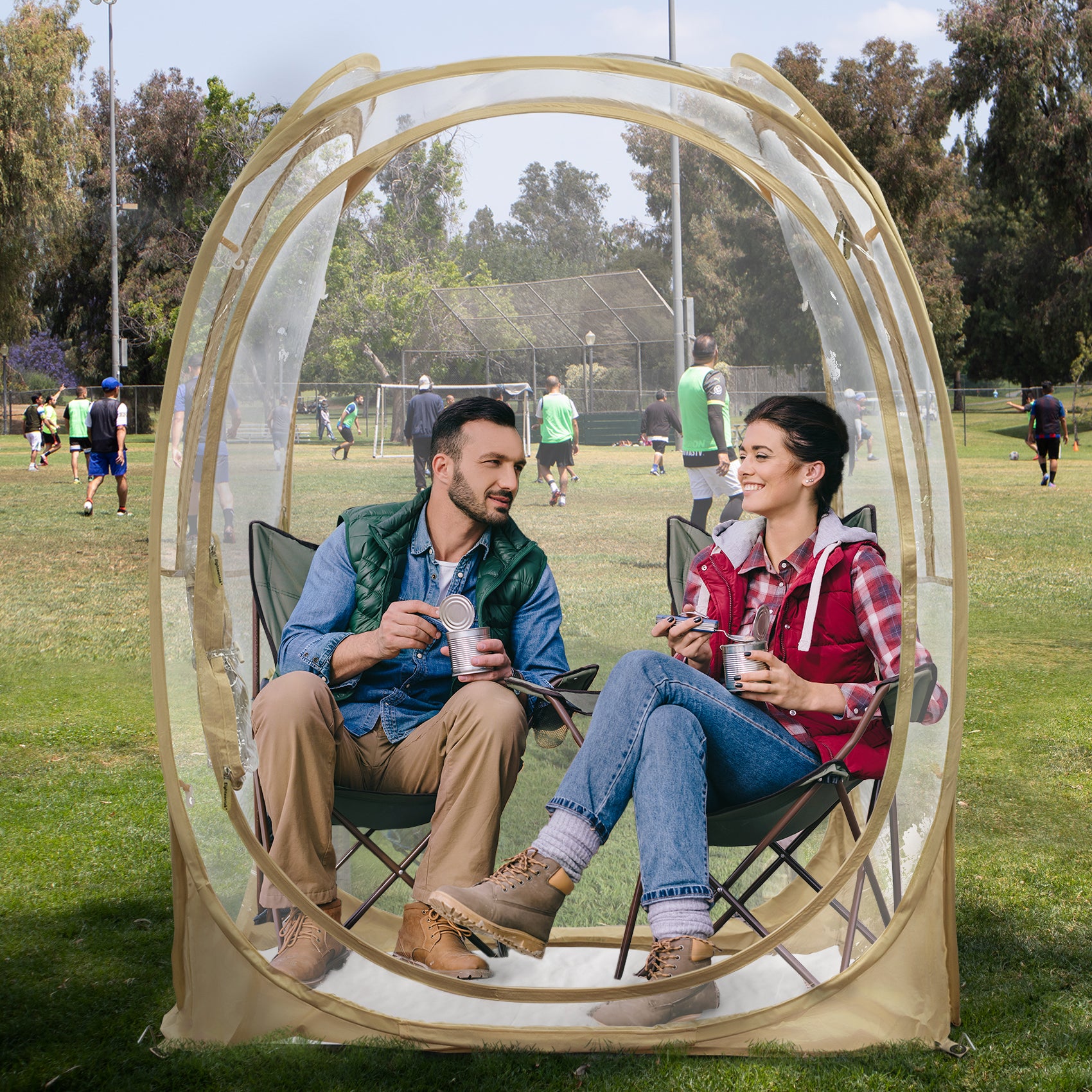 EighteenTek Pop Up All Weather Sports Tent with Clear 360° View – Portable Instant Shelter for Outdoor Events, Fishing, Cheering, Rain & Sun Protection