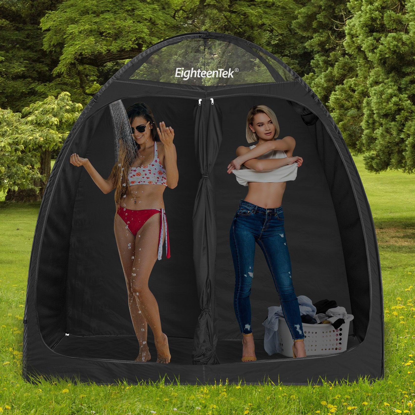 EighteenTek Pop Up Shower Tent Changing Room 2 Rooms Outdoor Camping Toilet Portable Privacy Dressing Shelter