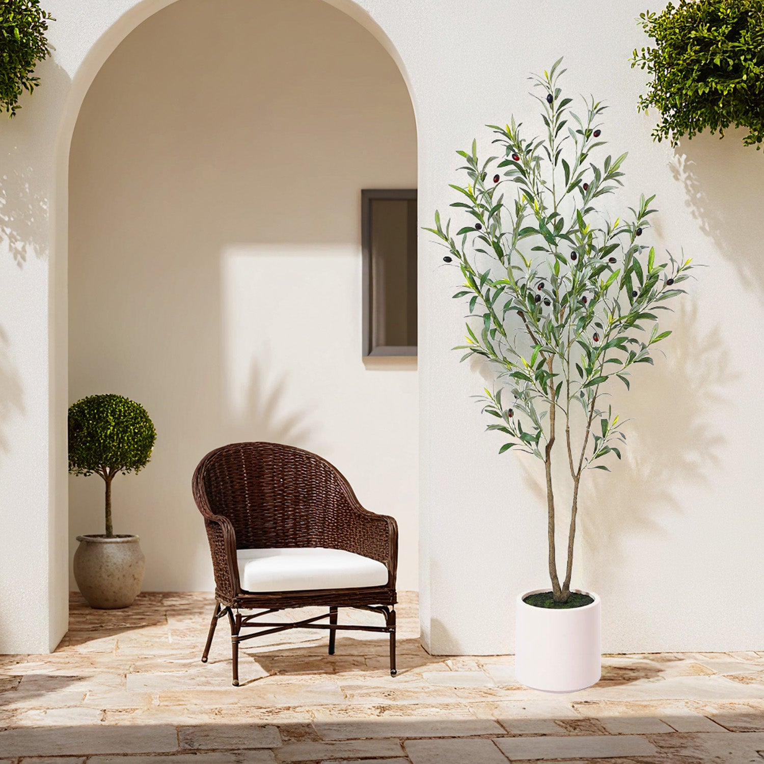 5FT/6FT Faux Olive Tree with Pot β Artificial Indoor Plant with Wood Branches & Fruit for Home Decor