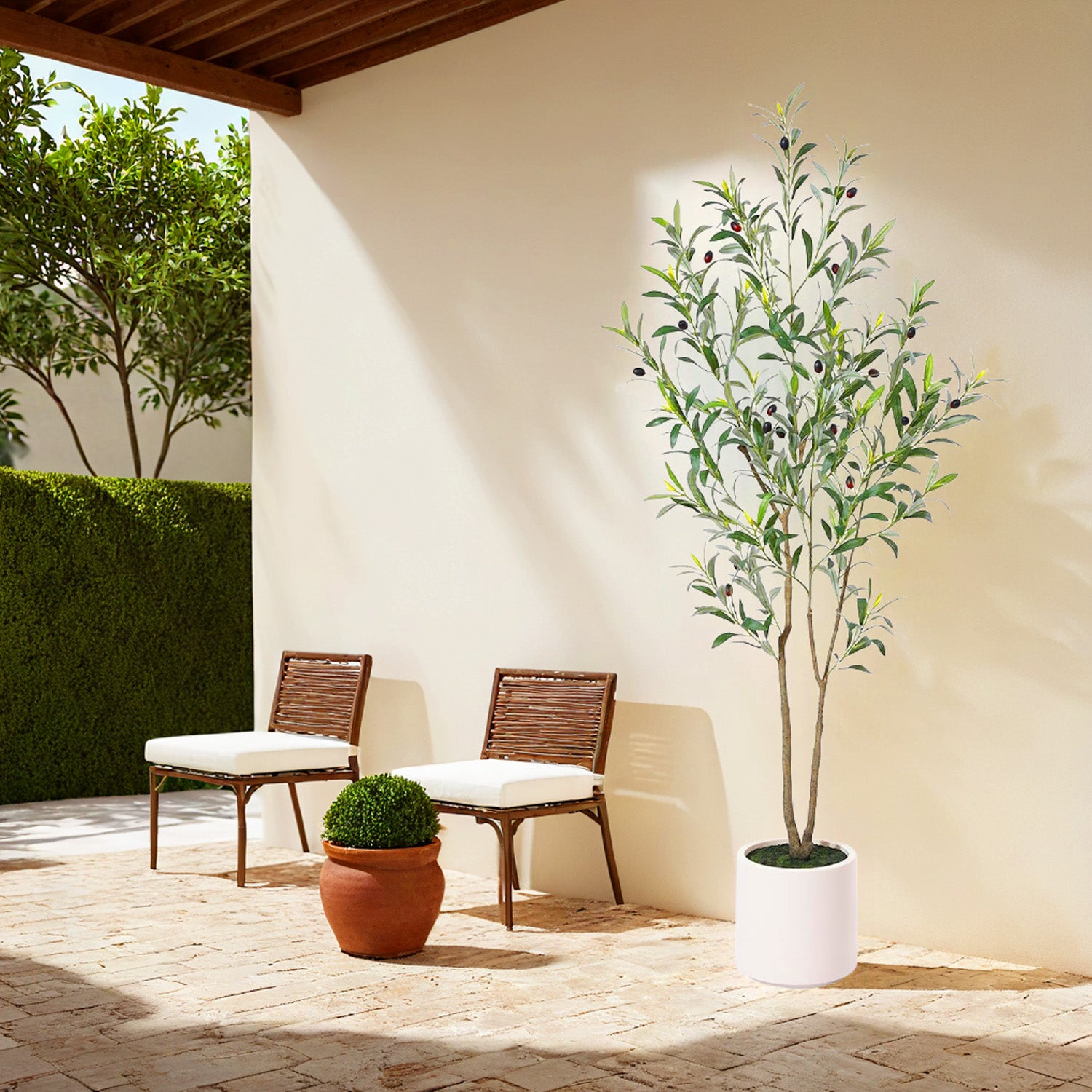 5FT/6FT Faux Olive Tree with Pot β Artificial Indoor Plant with Wood Branches & Fruit for Home Decor