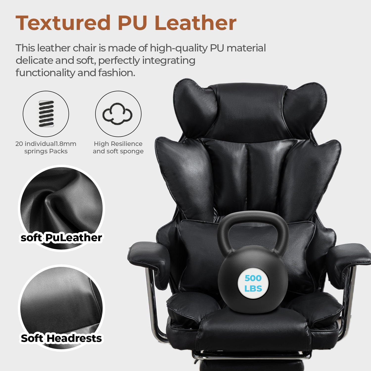 Big & Tall Executive Leather Office Chair ā 400lbs Ergonomic High Back Desk Chair with Lumbar Support, Adjustable Tilt, Footrest & Padded Armrests