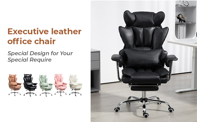 Big & Tall Executive Leather Office Chair ā 400lbs Ergonomic High Back Desk Chair with Lumbar Support, Adjustable Tilt, Footrest & Padded Armrests
