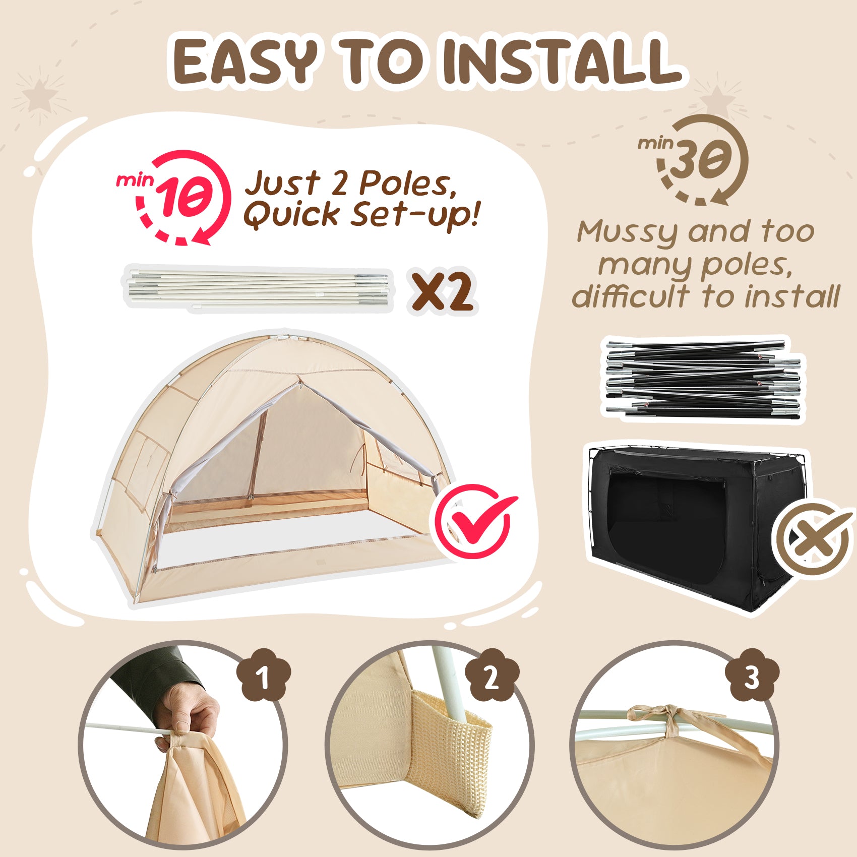 LEEDOR Twin Bed Tent for Kids and Adults – 2-in-1 Privacy Canopy with Blackout and Mesh, Mosquito Net Sleep Tent for Indoor Use