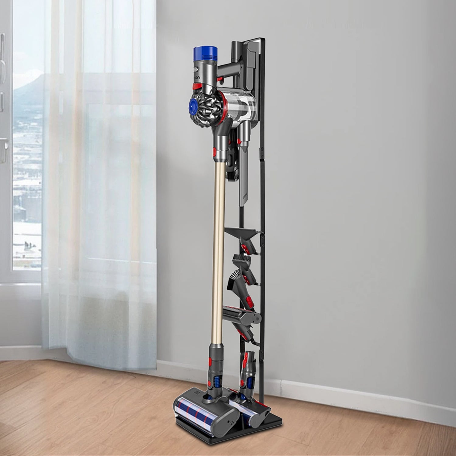 Cordless Vacuum Stand with Clamp & Accessory Hooks β Heavy Metal Base (V6βV15 Compatible)