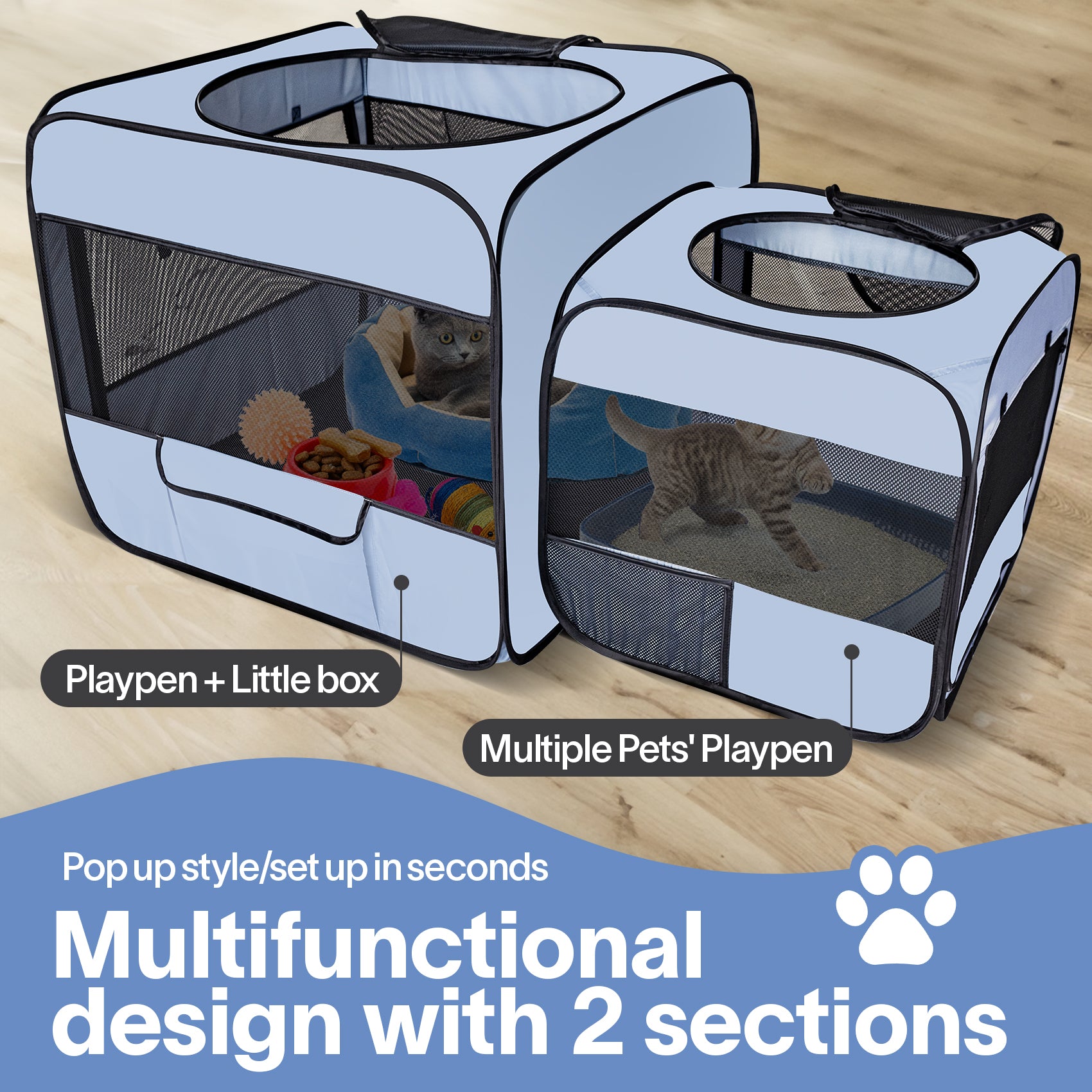 Alvantor Pop up Portable Cat Playpen 2-in-1 Dog Playpen,No Assembly Need, Pet Cat Dog Tent Crates with Pet Pee Pads,(53.2''x31.5''x27.6''H)