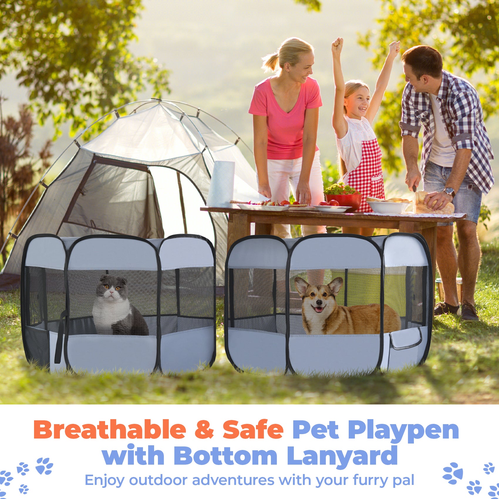 Alvantor 2-in-1 Cat Playpens, Detachable into 2 Separate Playpens with Additional 2 Doors, with Pee Pads, Portable Dog Playpen Cat Tent Enclosure for Kitten and Puppy Indoor Outdoor Use