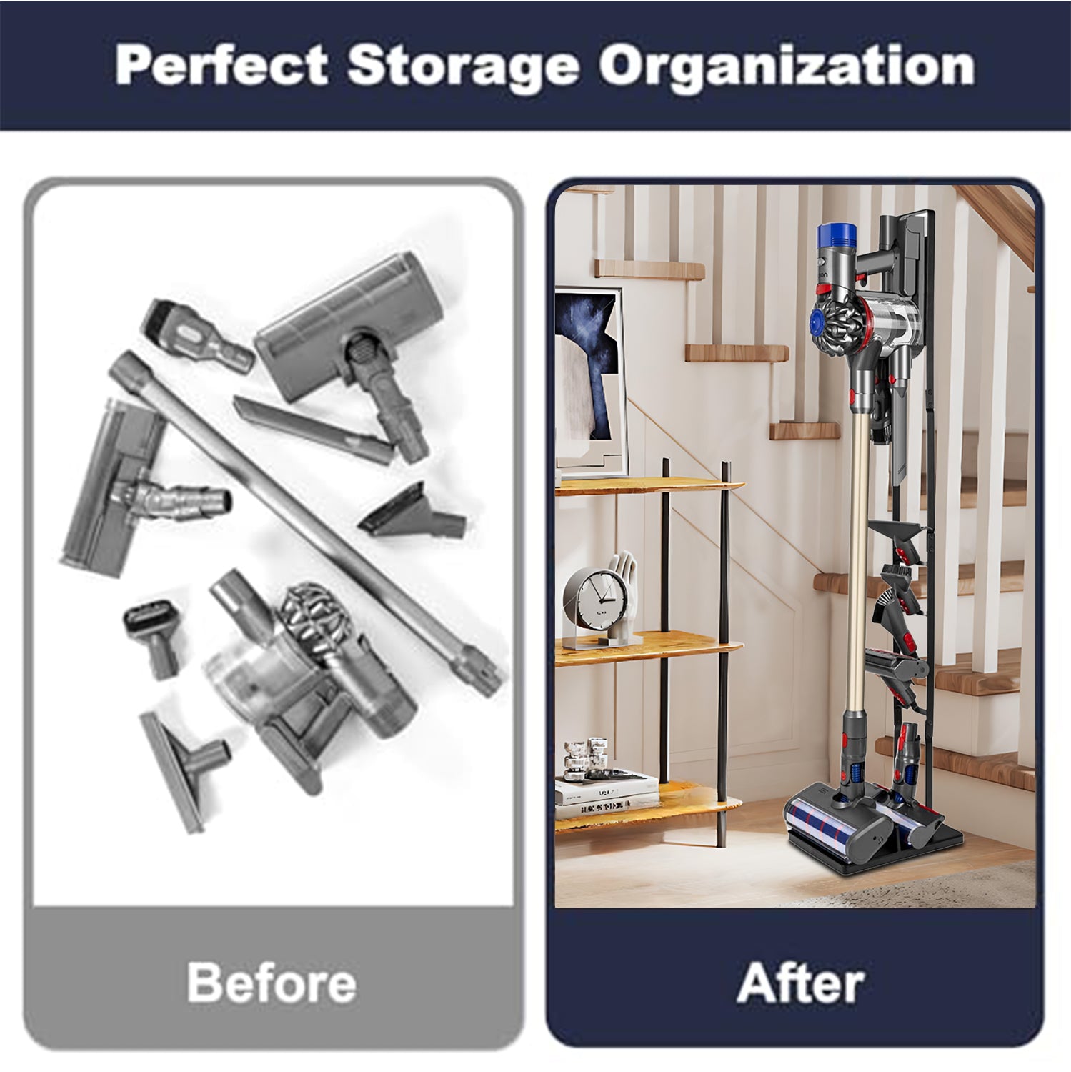 Cordless Vacuum Stand with Clamp & Accessory Hooks β Heavy Metal Base (V6βV15 Compatible)