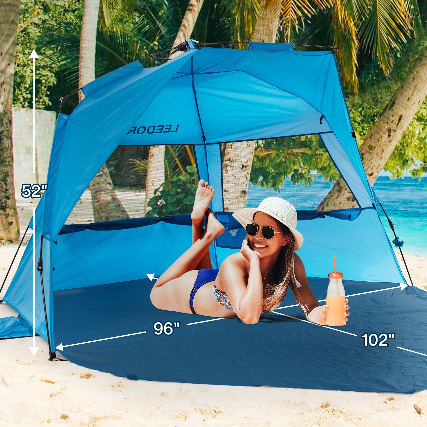 Leedor Beach Tent Sun Shelter for 4 Person with UPF 50+ UV Protection, Lightweight & Easy Setup Beach Shade Canopy