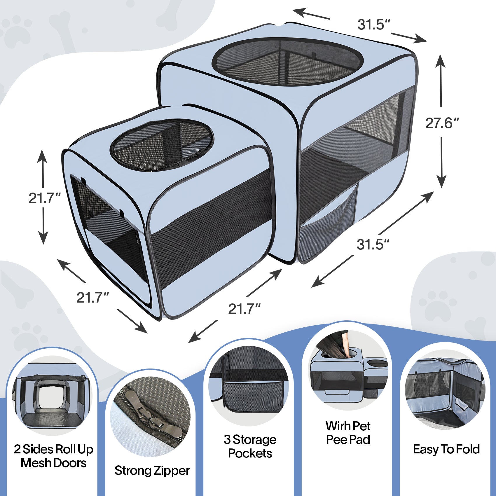 Alvantor Pop up Portable Cat Playpen 2-in-1 Dog Playpen,No Assembly Need, Pet Cat Dog Tent Crates with Pet Pee Pads,(53.2''x31.5''x27.6''H)