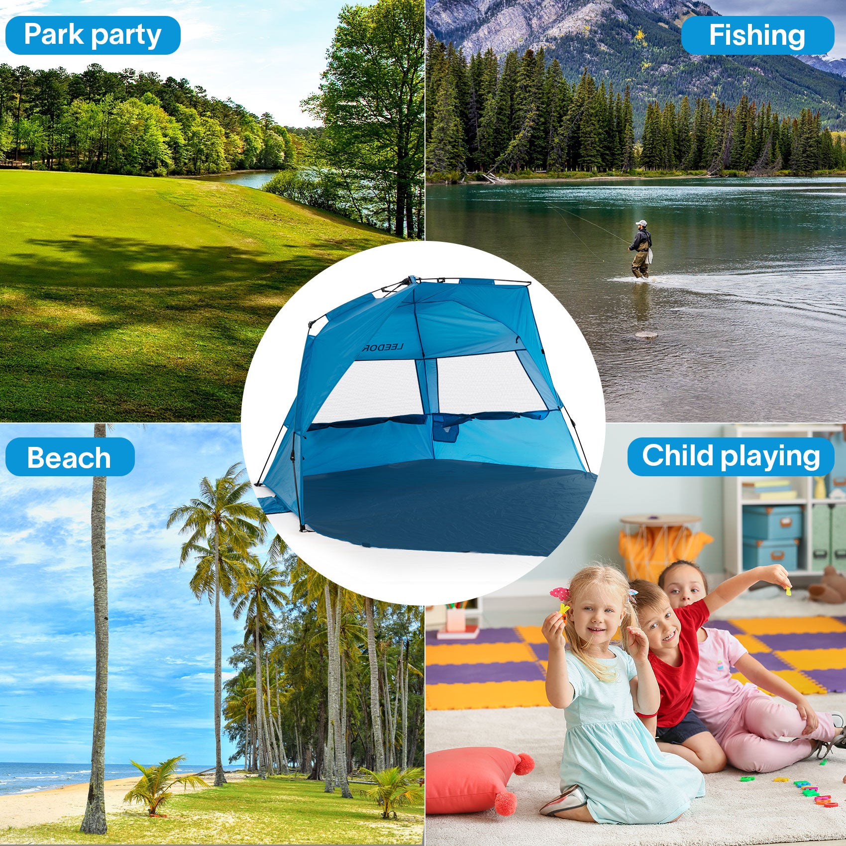 Leedor Beach Tent Sun Shelter for 4 Person with UPF 50+ UV Protection, Lightweight & Easy Setup Beach Shade Canopy