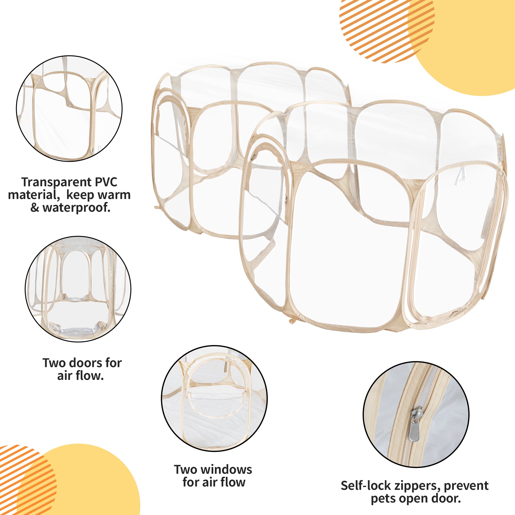 Alvantor Clear Pet Puppy Dog Playpen Indoor/Outdoor, Portable Playpen for Dog and Cat, Foldable Pop Up Dog Kennel Playpen with Carring Case, Size: 90"x45"x28"