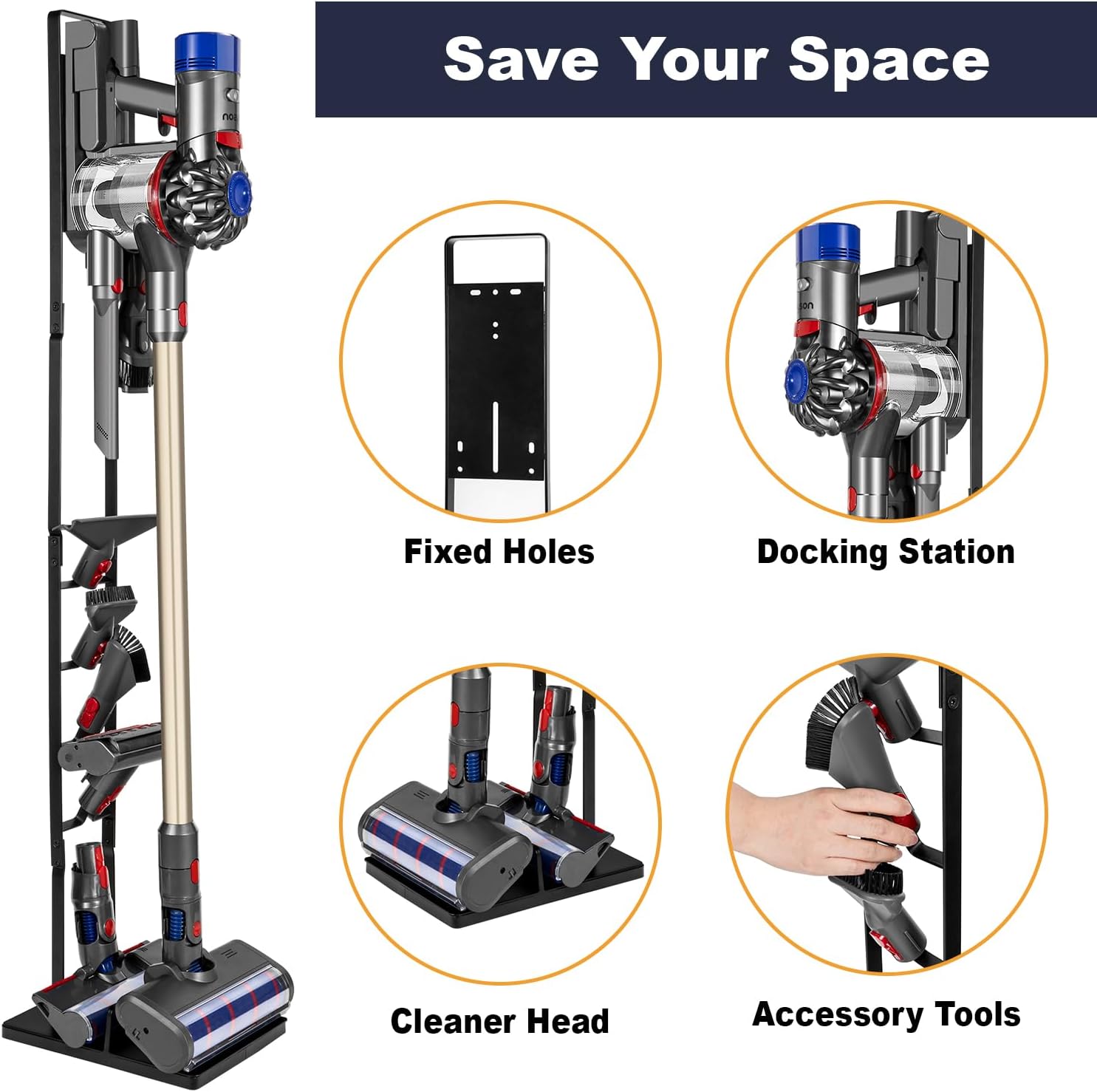Cordless Vacuum Stand with Clamp & Accessory Hooks β Heavy Metal Base (V6βV15 Compatible)