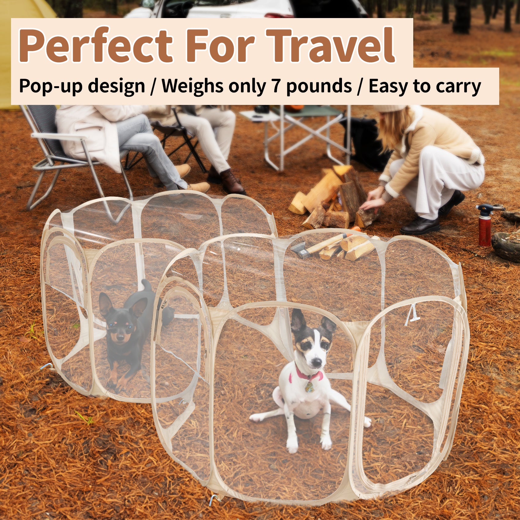 Alvantor Clear Pet Puppy Dog Playpen Indoor/Outdoor, Portable Playpen for Dog and Cat, Foldable Pop Up Dog Kennel Playpen with Carring Case, Size: 90"x45"x28"
