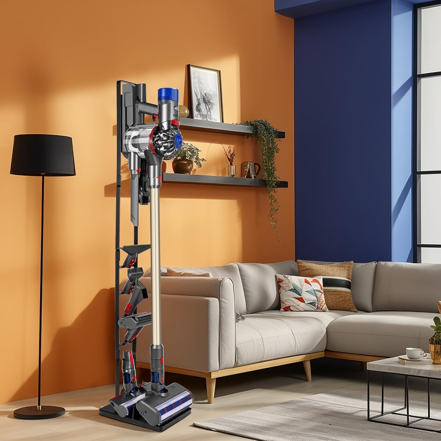 Cordless Vacuum Stand with Clamp & Accessory Hooks β Heavy Metal Base (V6βV15 Compatible)