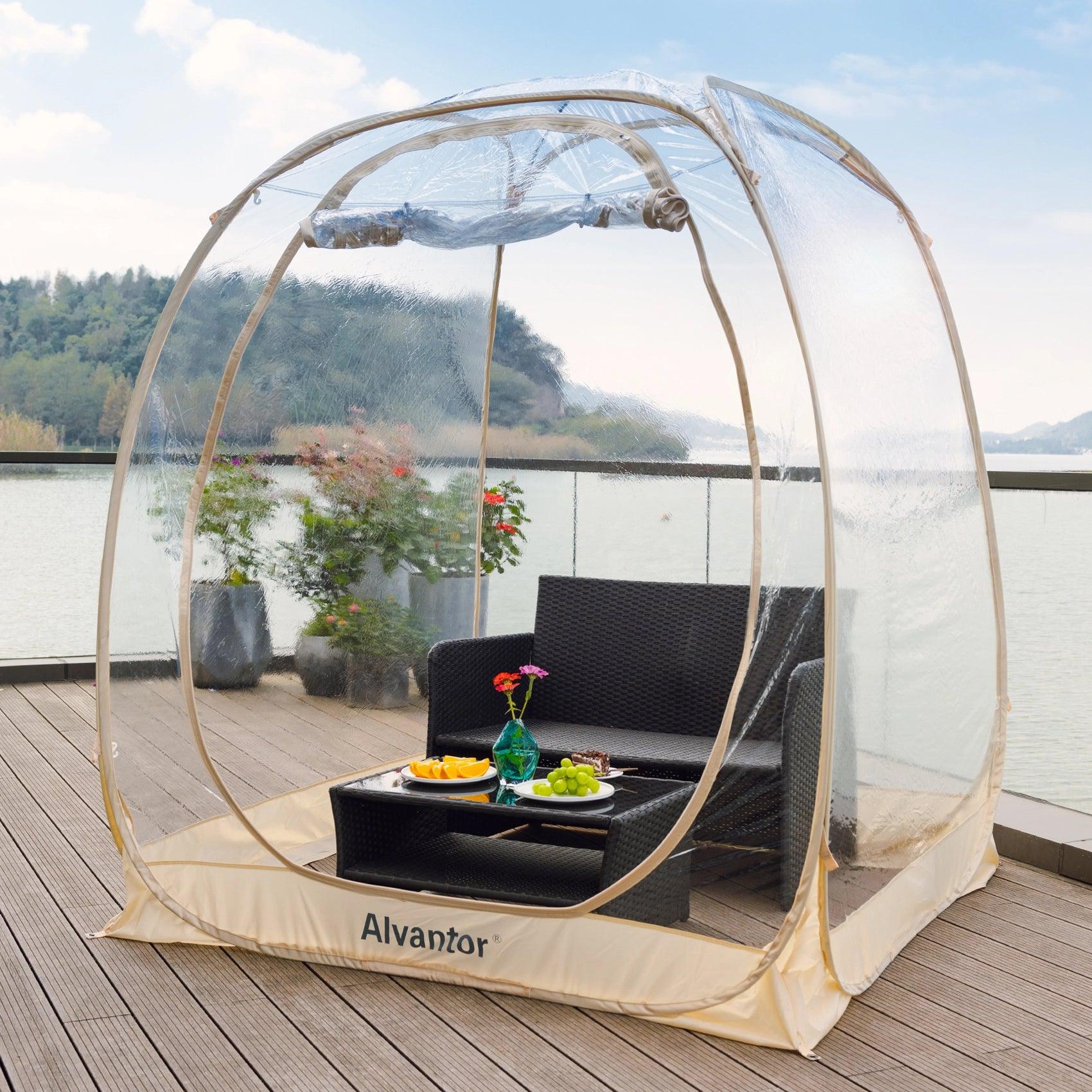 6'x6' bubble tent with garden sofa inside