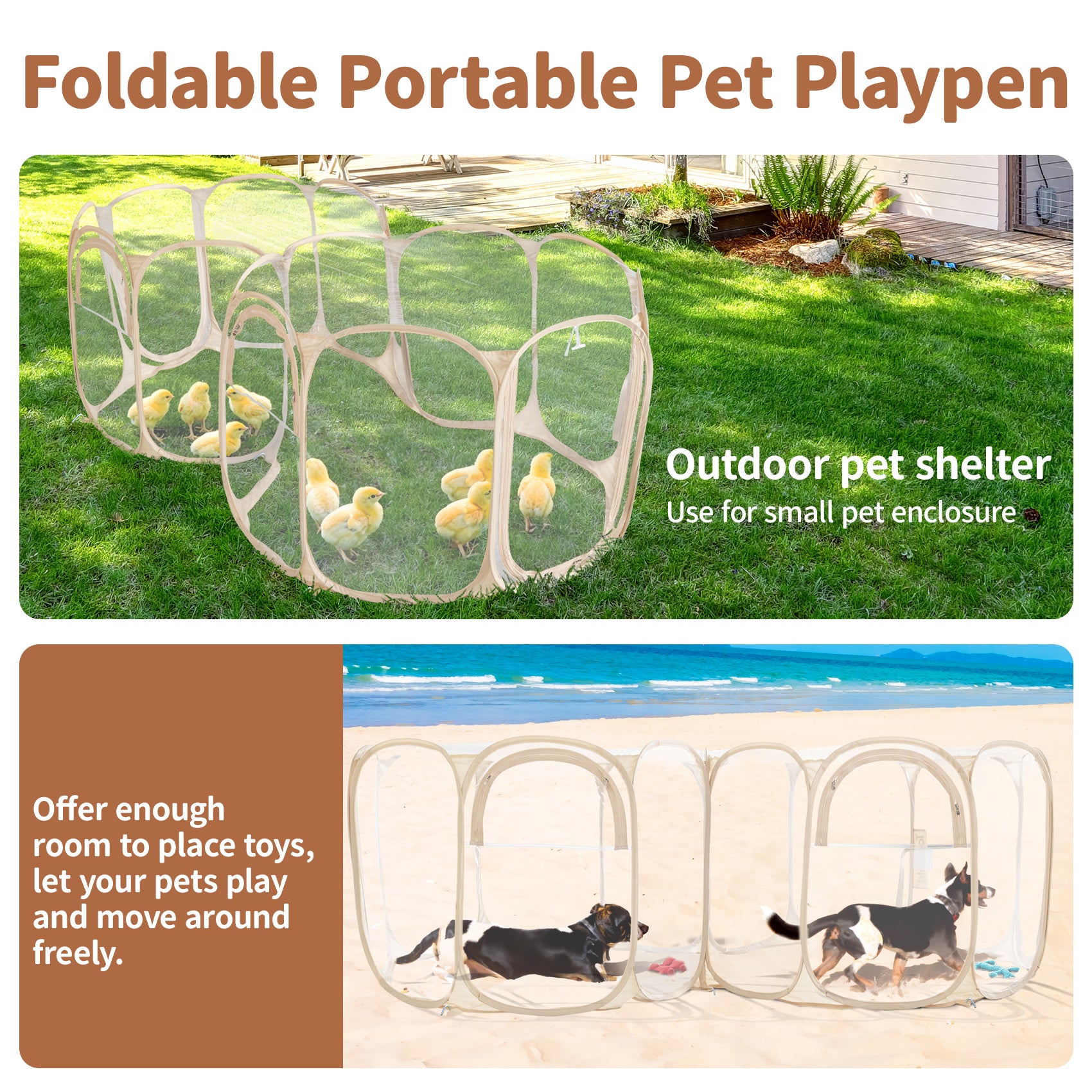 Alvantor Clear Pet Puppy Dog Playpen Indoor/Outdoor, Portable Playpen for Dog and Cat, Foldable Pop Up Dog Kennel Playpen with Carring Case, Size: 90"x45"x28"