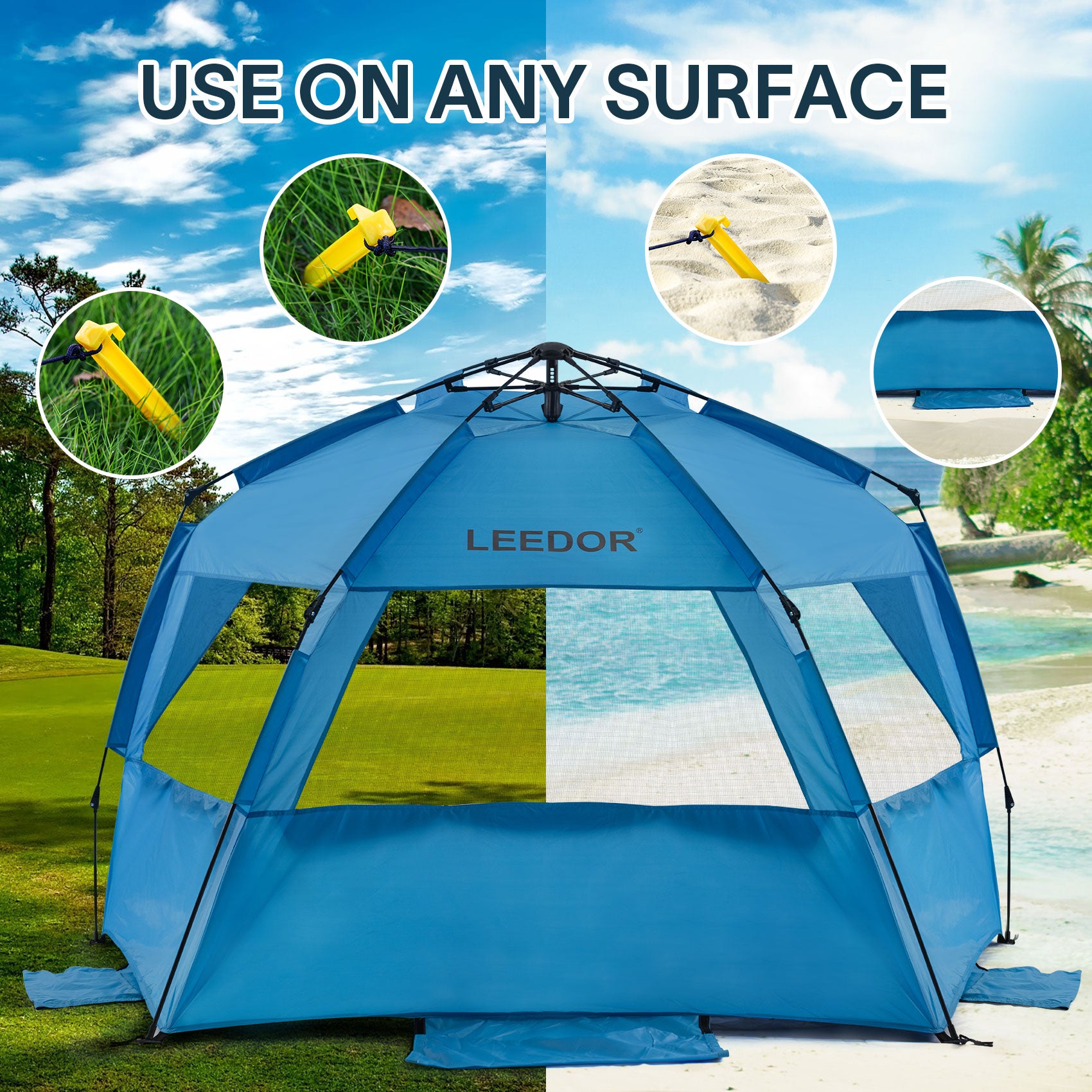 Leedor Beach Tent Sun Shelter for 4 Person with UPF 50+ UV Protection, Lightweight & Easy Setup Beach Shade Canopy