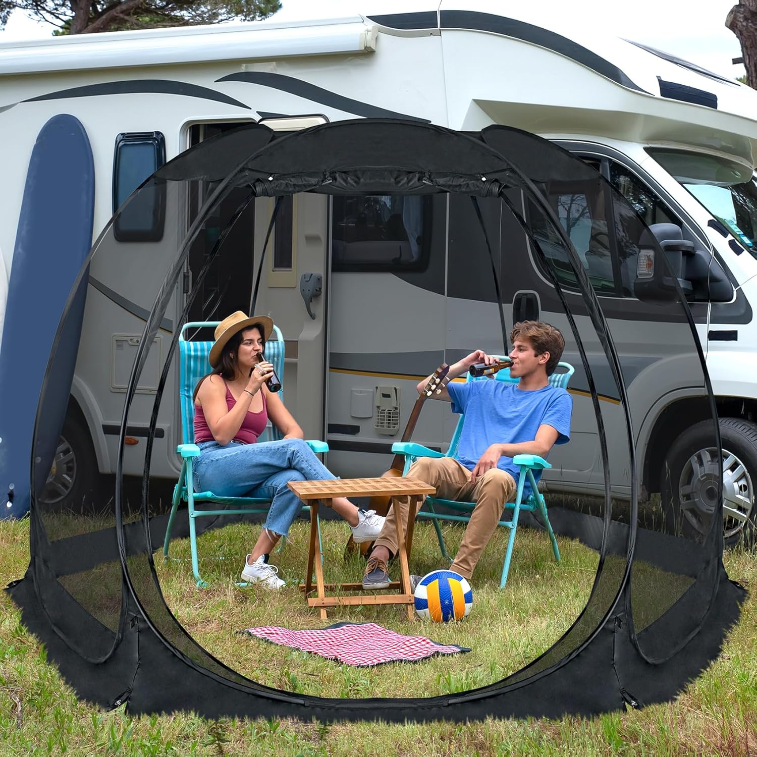 Alvantor Screen House Gazebo, 4-6 Person Pop Up Igloo Screened Canopy Tent with Mosquito Netting Sides, Instant UV Resistant Sun Shelter for Garden, Patio, Backyard, Black