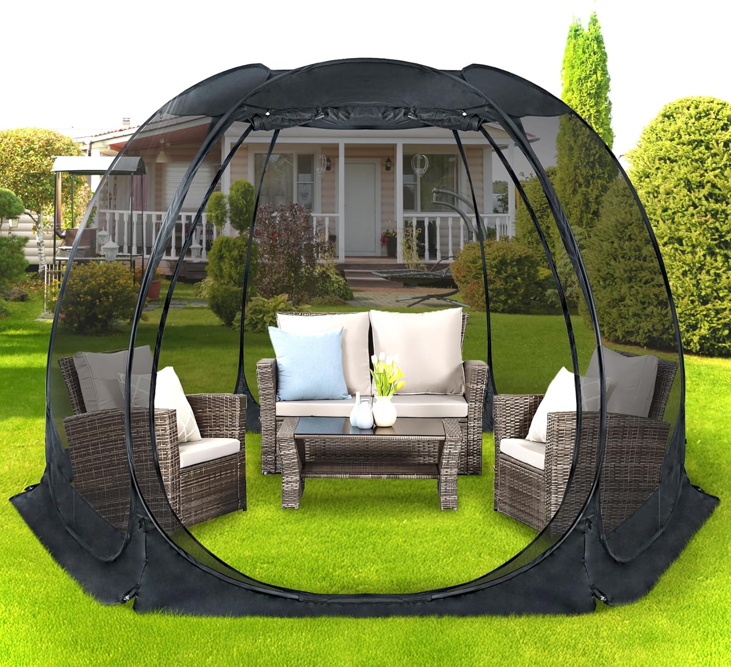 Alvantor Screen House Gazebo, 4-6 Person Pop Up Igloo Screened Canopy