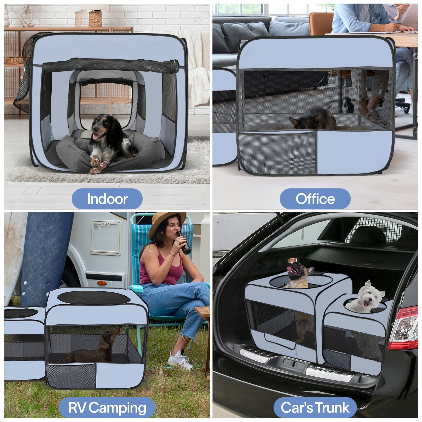 Alvantor Pop up Portable Cat Playpen 2-in-1 Dog Playpen,No Assembly Need, Pet Cat Dog Tent Crates with Pet Pee Pads,(53.2''x31.5''x27.6''H)