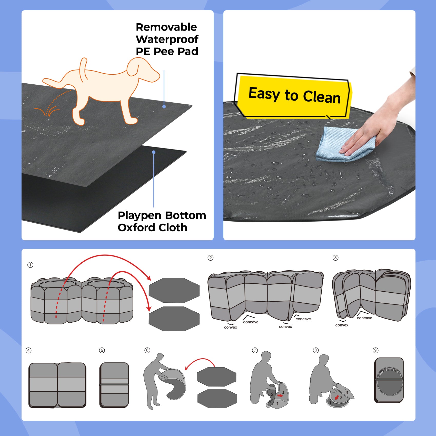 Alvantor 2-in-1 Cat Playpens, Detachable into 2 Separate Playpens with Additional 2 Doors, with Pee Pads, Portable Dog Playpen Cat Tent Enclosure for Kitten and Puppy Indoor Outdoor Use