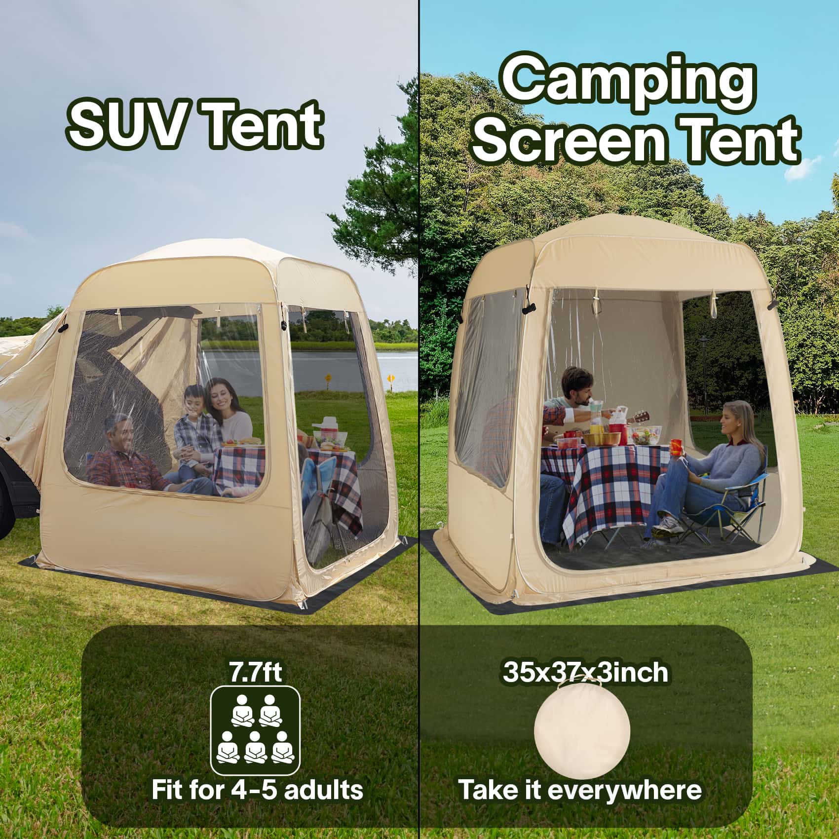 Eighteentek All-Weather SUV Camping Tent Pop-Up Screen Shelter with Mesh & Waterproof PVC | Fits SUV/Van/Truck | Portable 4-Season Car Tent