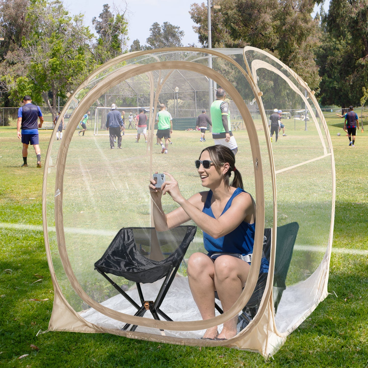 EighteenTek Pop Up All Weather Sports Tent with Clear 360° View – Portable Instant Shelter for Outdoor Events, Fishing, Cheering, Rain & Sun Protection