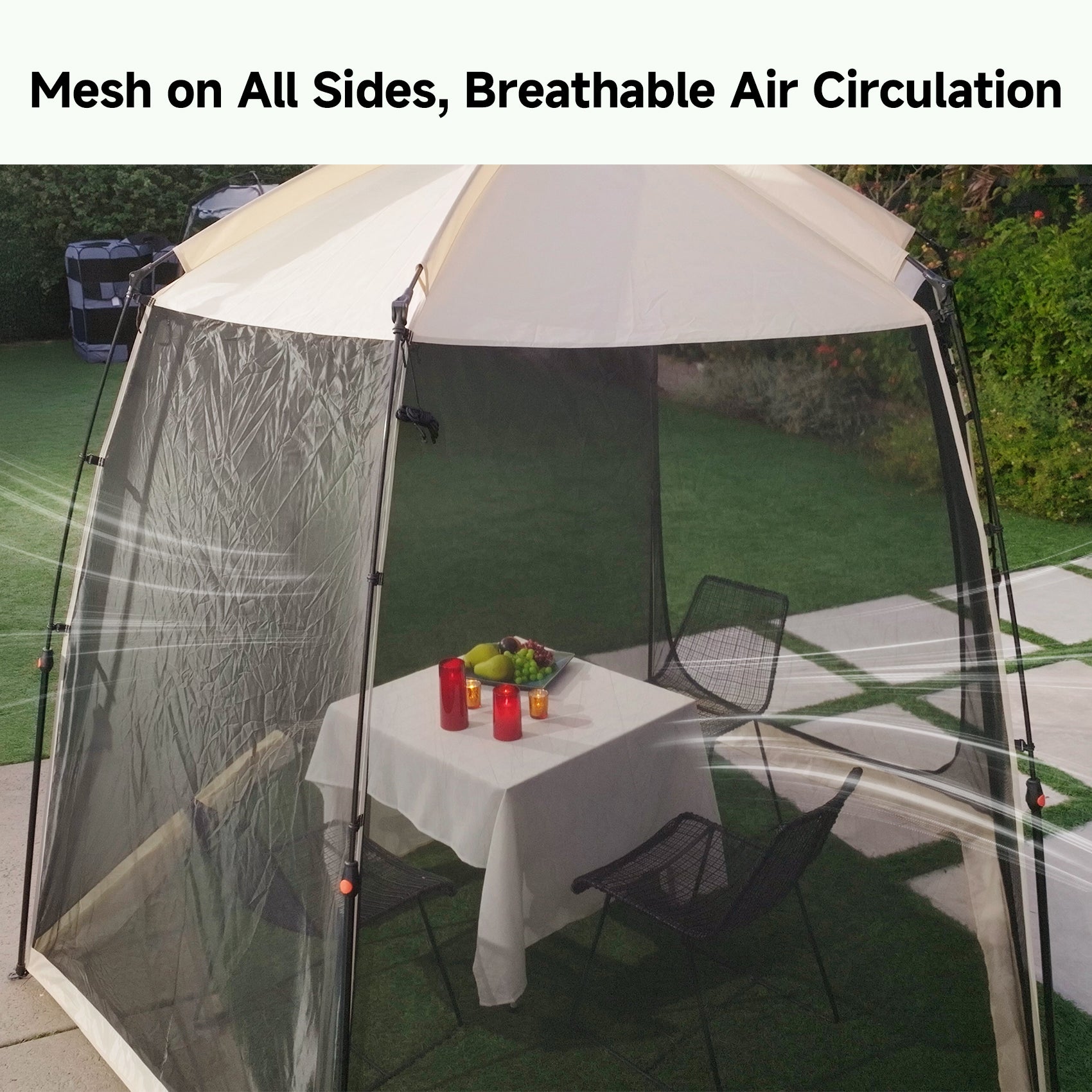 EighteenTek 10'x10'x7' Pop Up Sports Tent Shelter for 4–6 People, All Weather Outdoor Gazebo with Mesh Walls, Portable Camping Canopy Room for Tailgating, Backyard, Beige