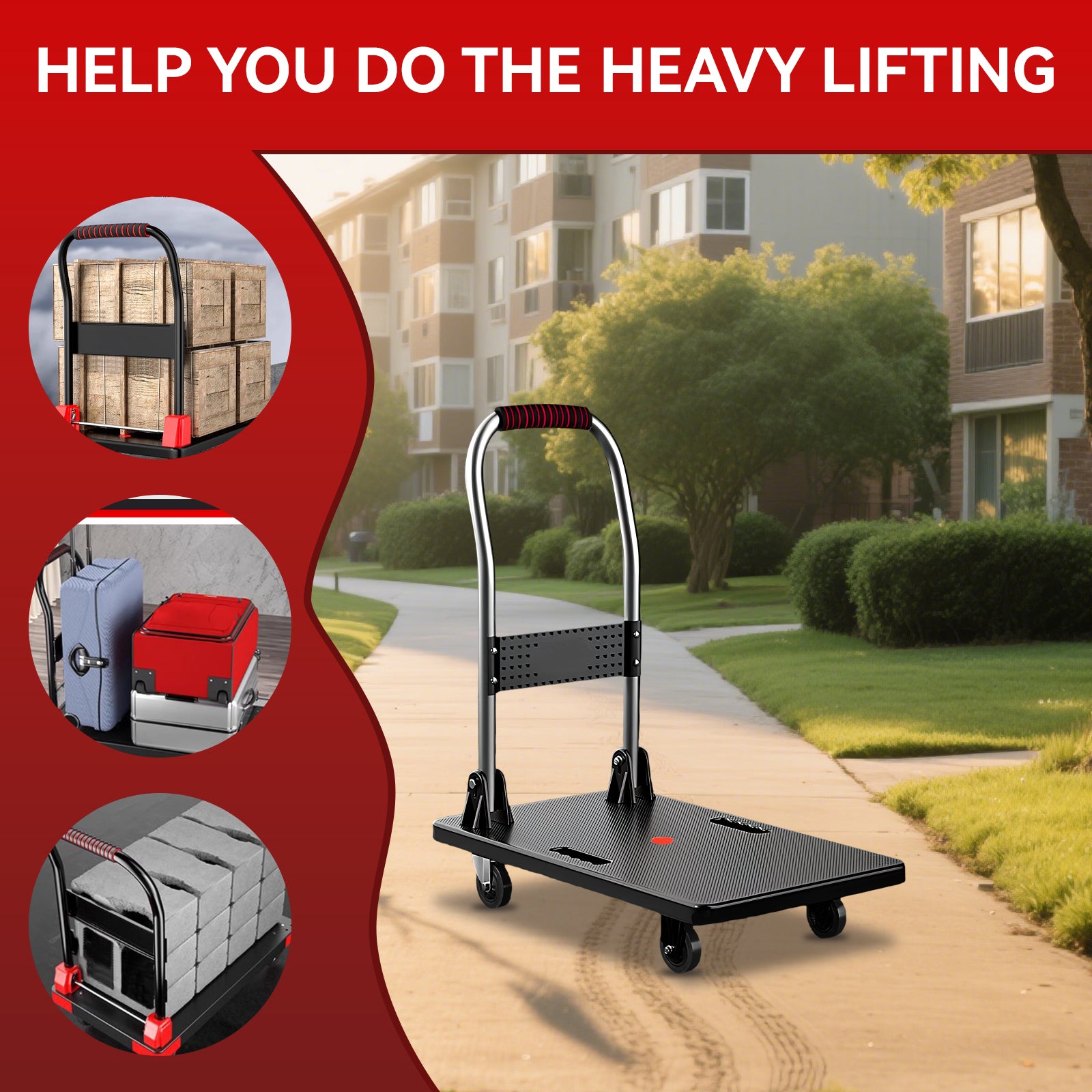 Folding Platform Truck Cart 200LBS/1000LBS ā Heavy Duty Push Dolly with Swivel Wheels, Foldable Handle