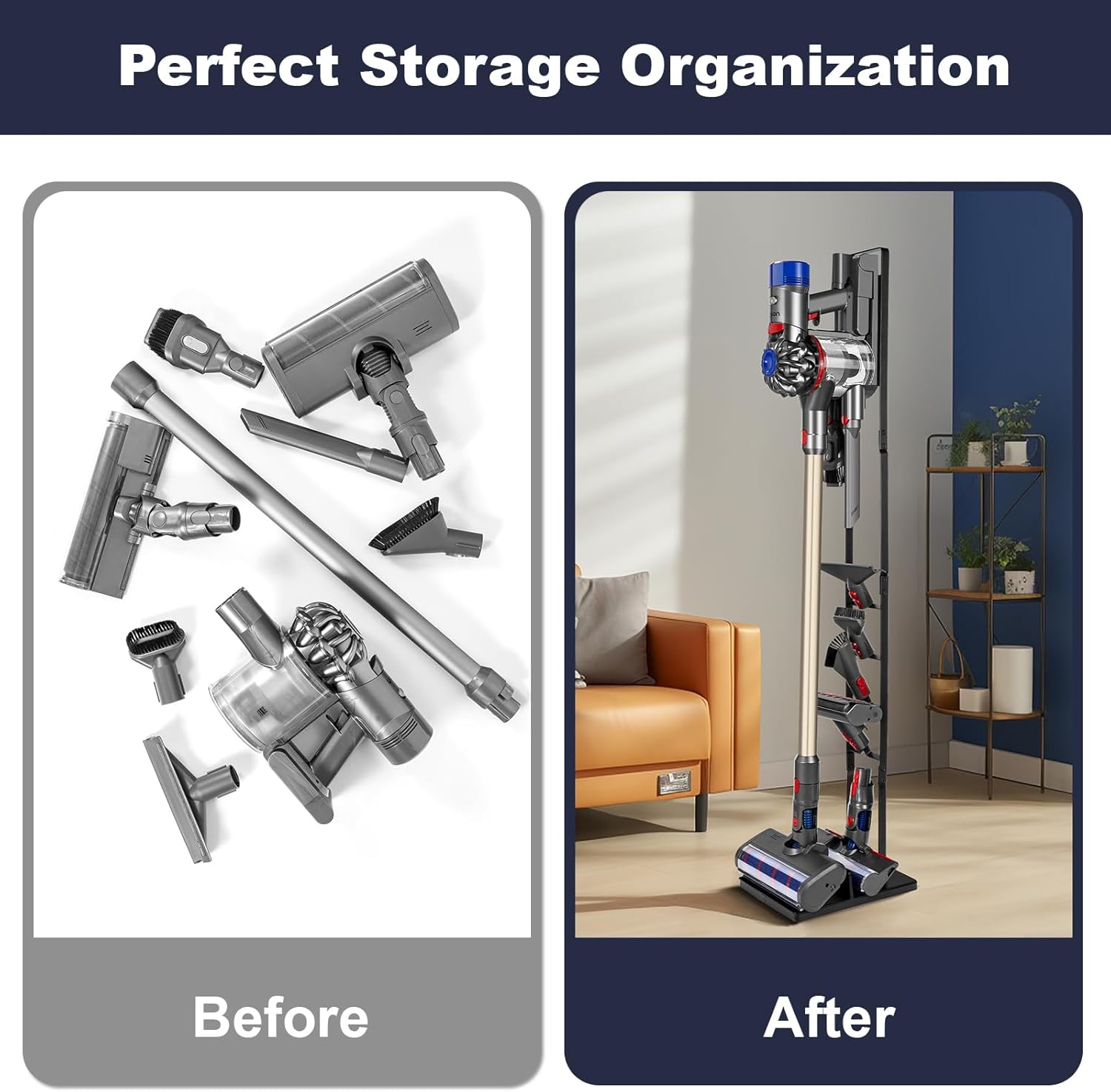 Cordless Vacuum Stand with Clamp & Accessory Hooks β Heavy Metal Base (V6βV15 Compatible)