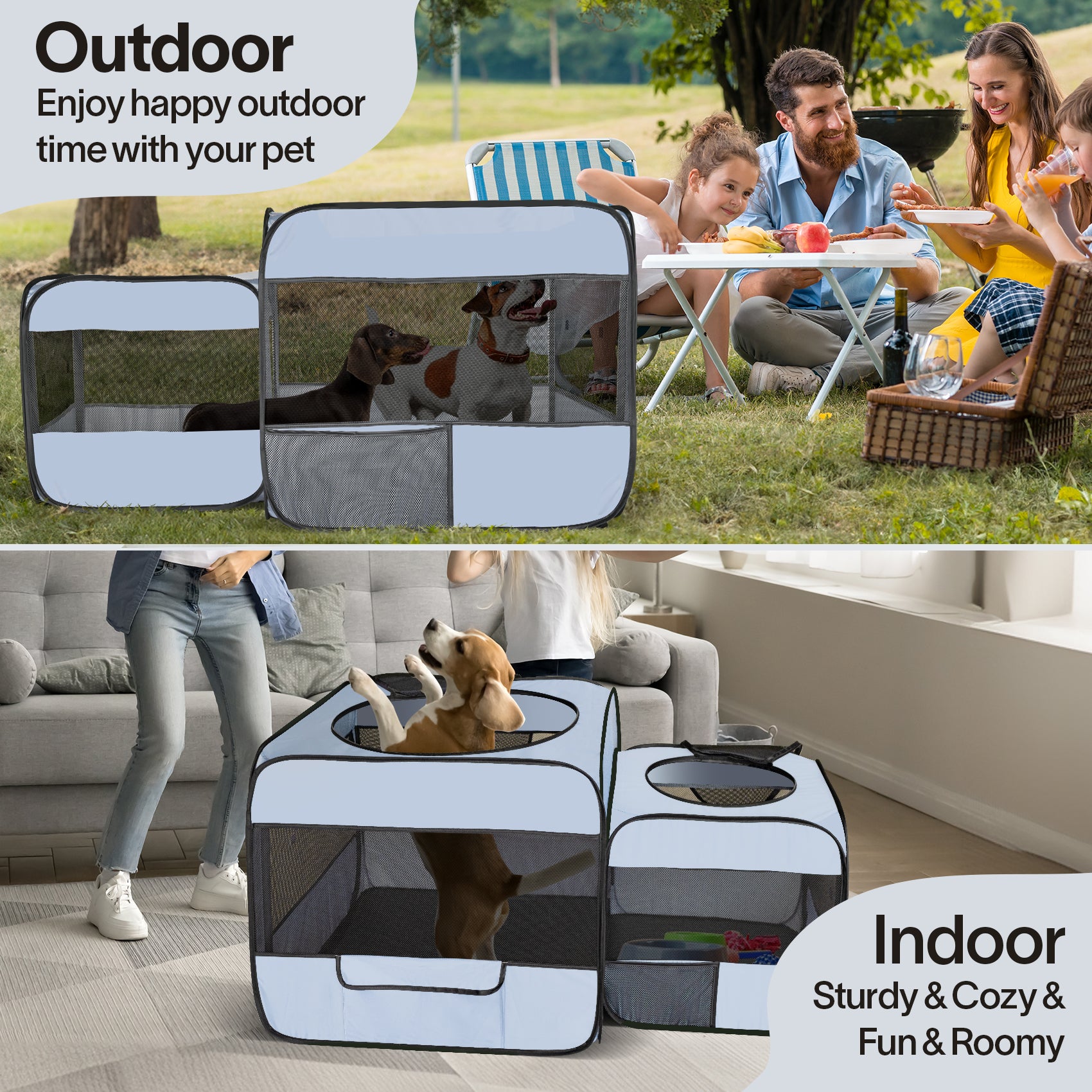 Alvantor Pop up Portable Cat Playpen 2-in-1 Dog Playpen,No Assembly Need, Pet Cat Dog Tent Crates with Pet Pee Pads,(53.2''x31.5''x27.6''H)