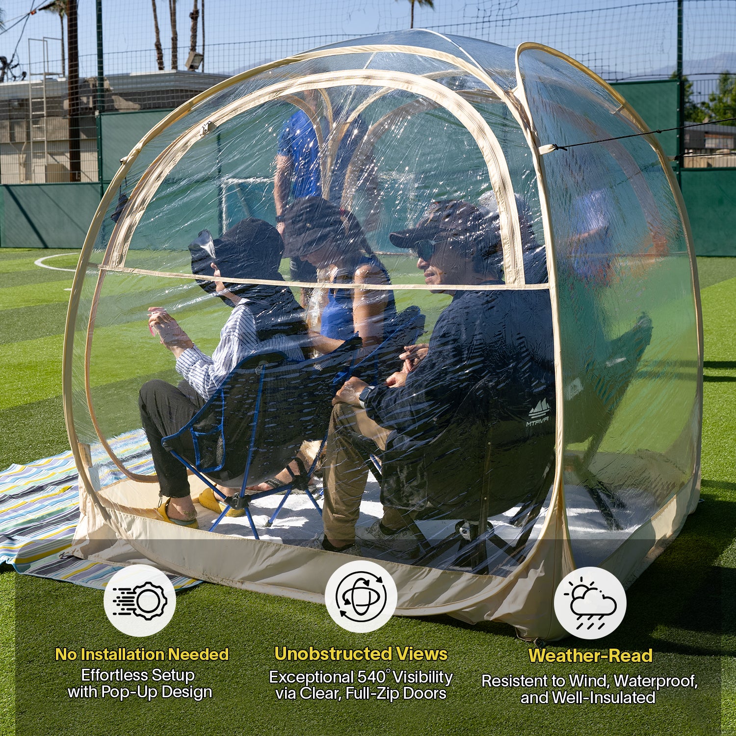 EighteenTek Pop Up All Weather Sports Tent with Clear 360° View – Portable Instant Shelter for Outdoor Events, Fishing, Cheering, Rain & Sun Protection