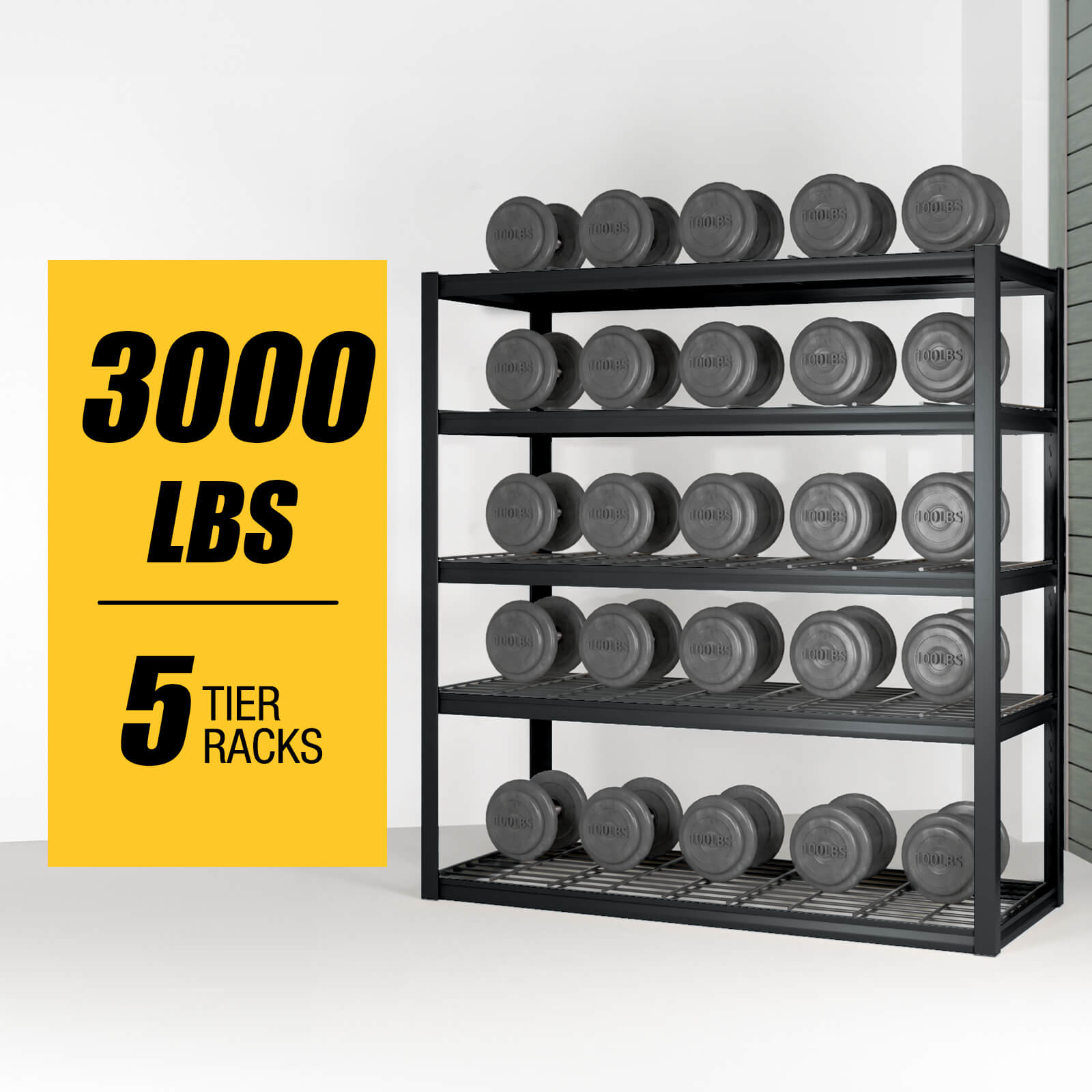 Heavy Duty Garage Shelving Unit โ 3000LBS Capacity, 5-Tier Adjustable Metal Storage Rack (71"H x 47"W x 24"D)
