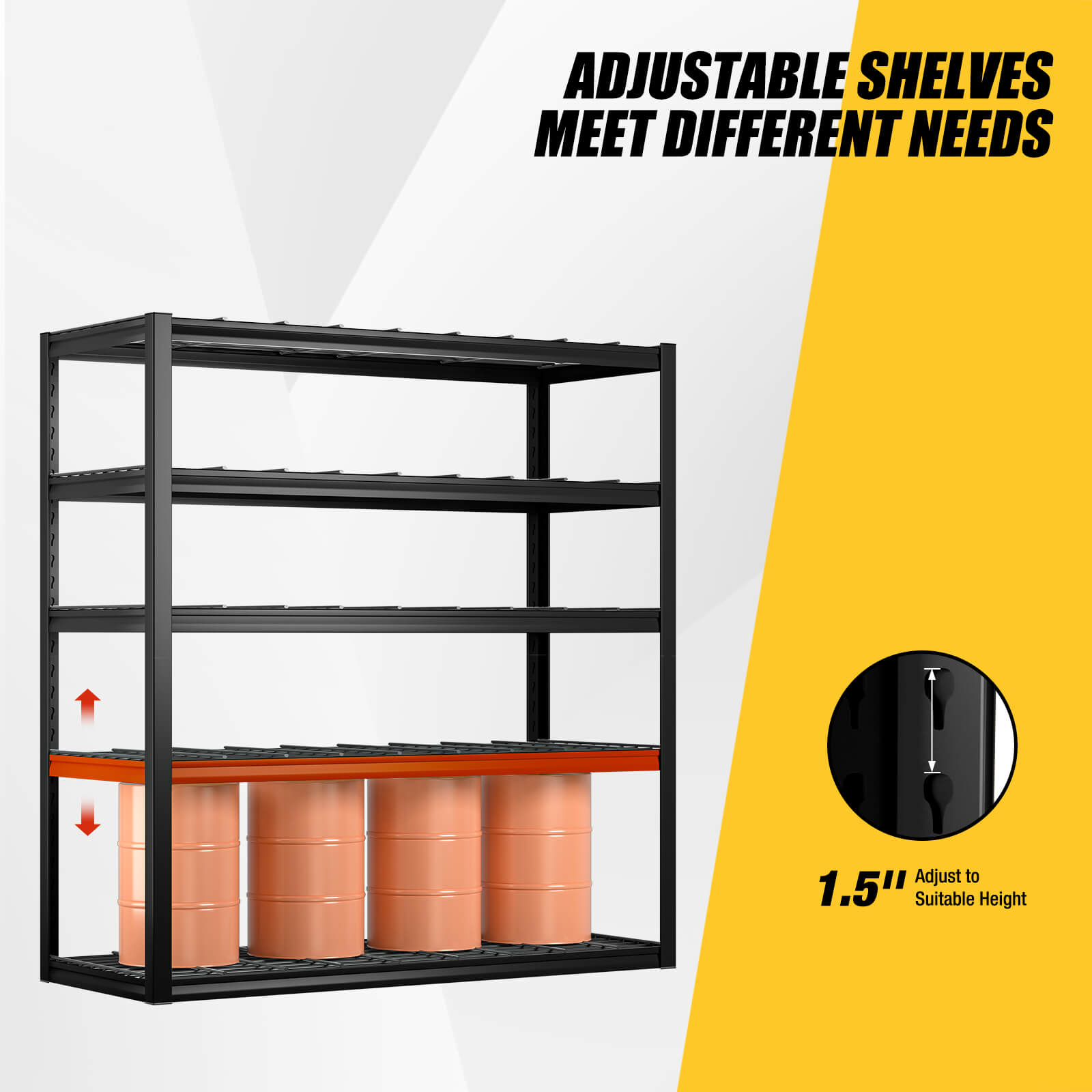 Heavy Duty Garage Shelving Unit โ 3000LBS Capacity, 5-Tier Adjustable Metal Storage Rack (71"H x 47"W x 24"D)