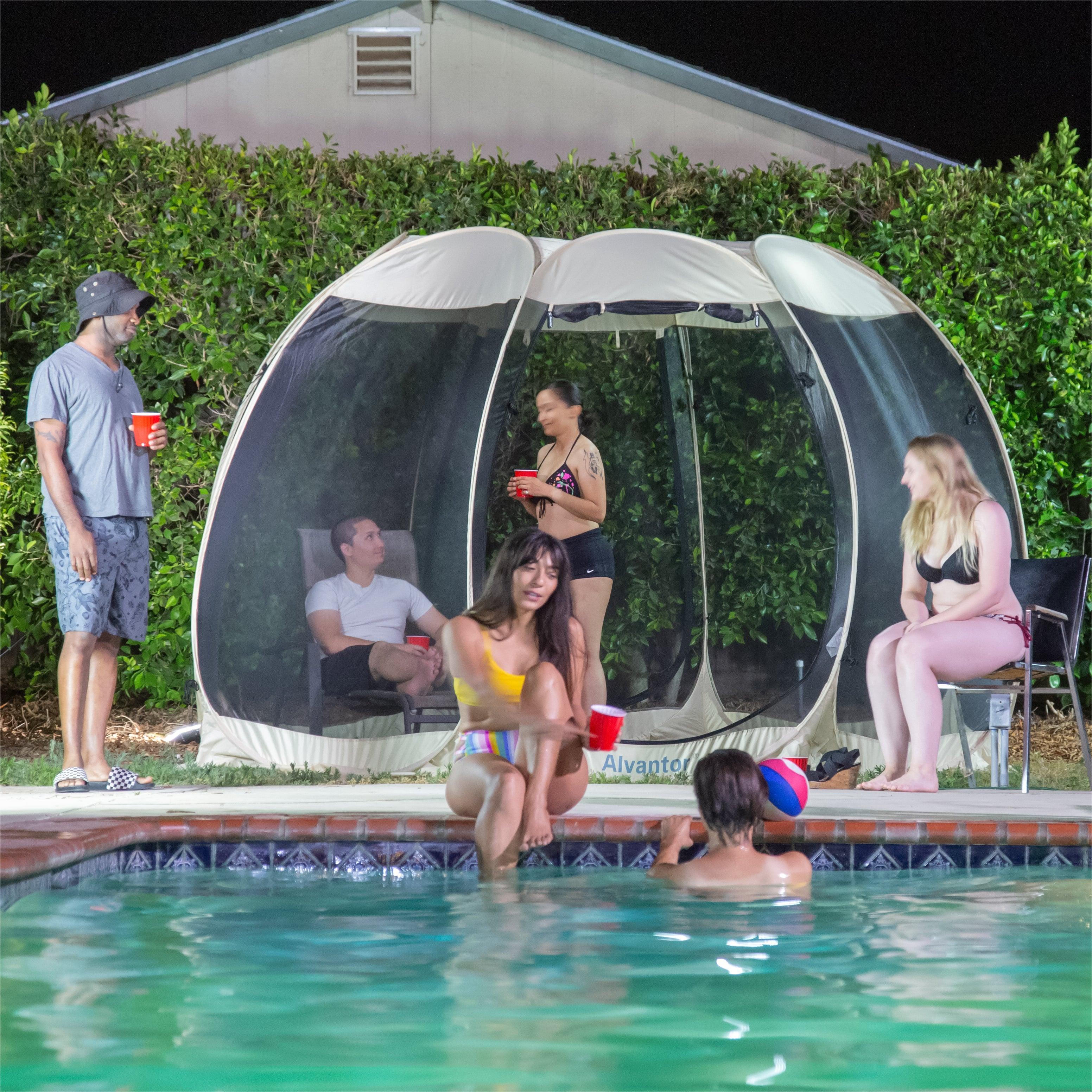 12'x12' pop-up screen house by the pool