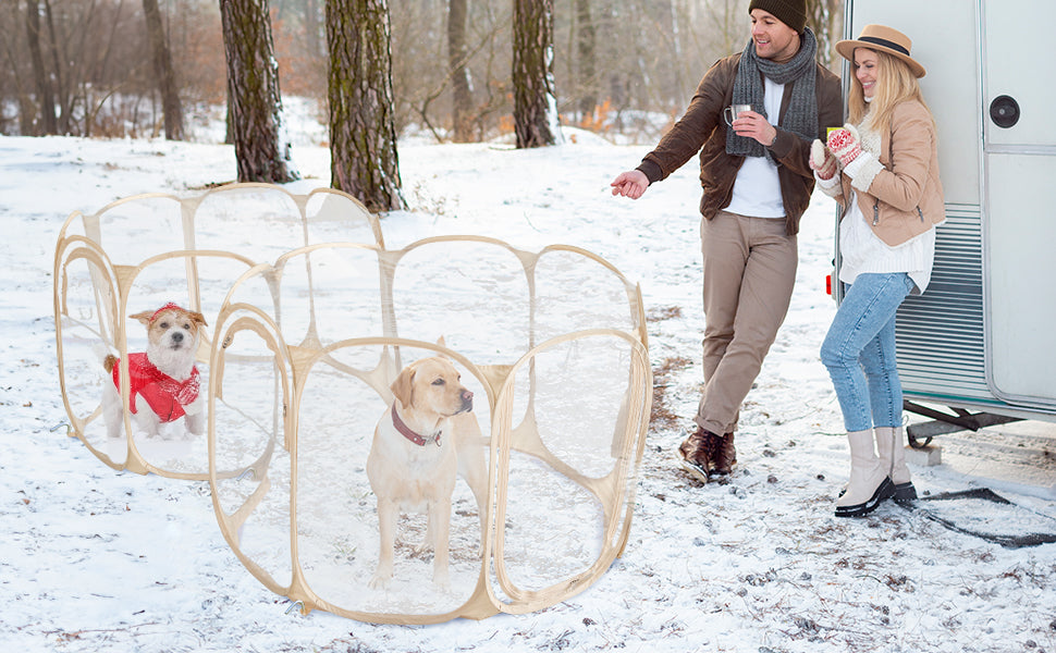 Alvantor Clear Pet Puppy Dog Playpen Indoor/Outdoor, Portable Playpen for Dog and Cat, Foldable Pop Up Dog Kennel Playpen with Carring Case, Size: 90"x45"x28"