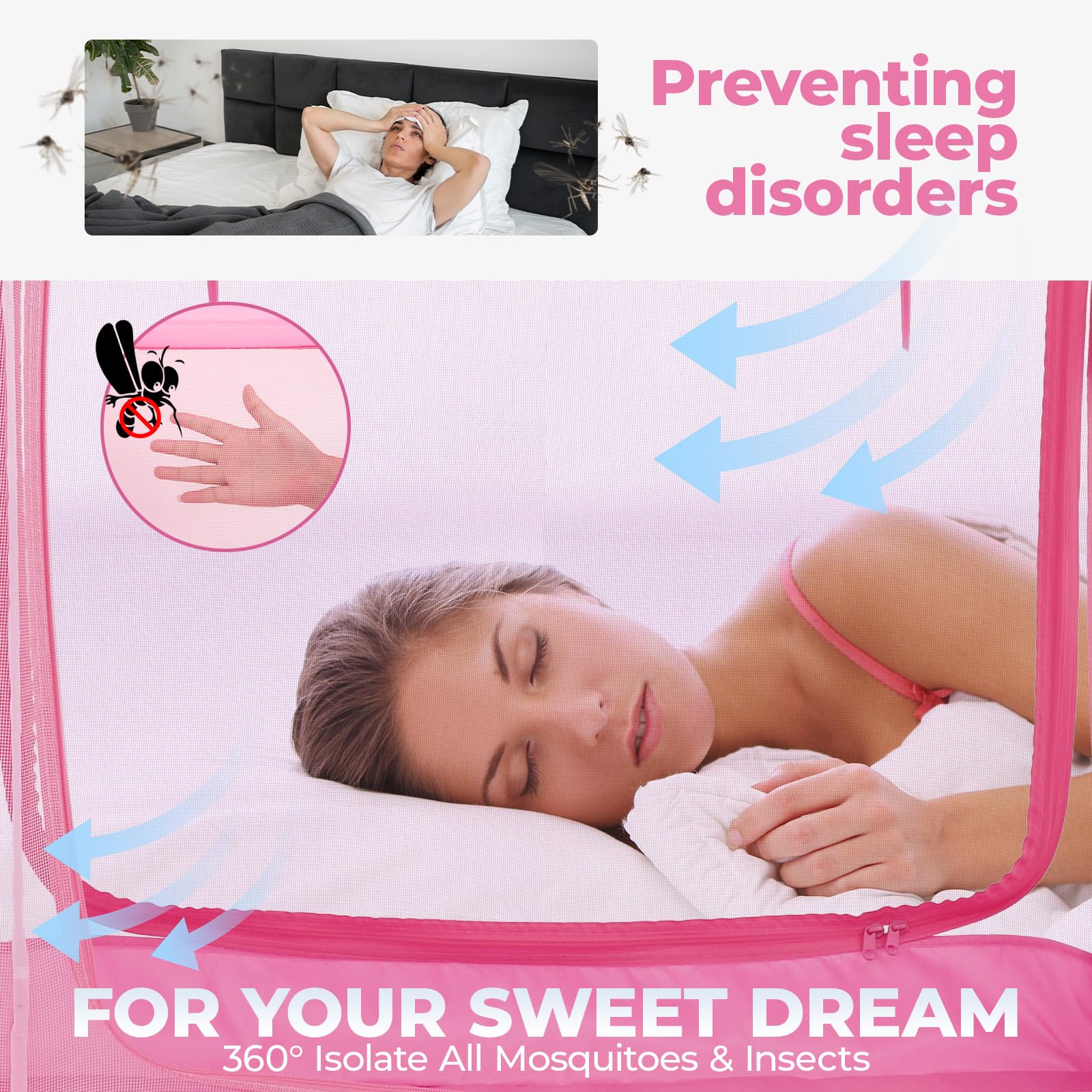 Alvantor Mosquito Net Bed Canopy Tents Dream Privacy Space Twin Size Sleeping Tents Indoor Pop Up Portable Frame Breathable Cottage Pink (Mattress Not Included)