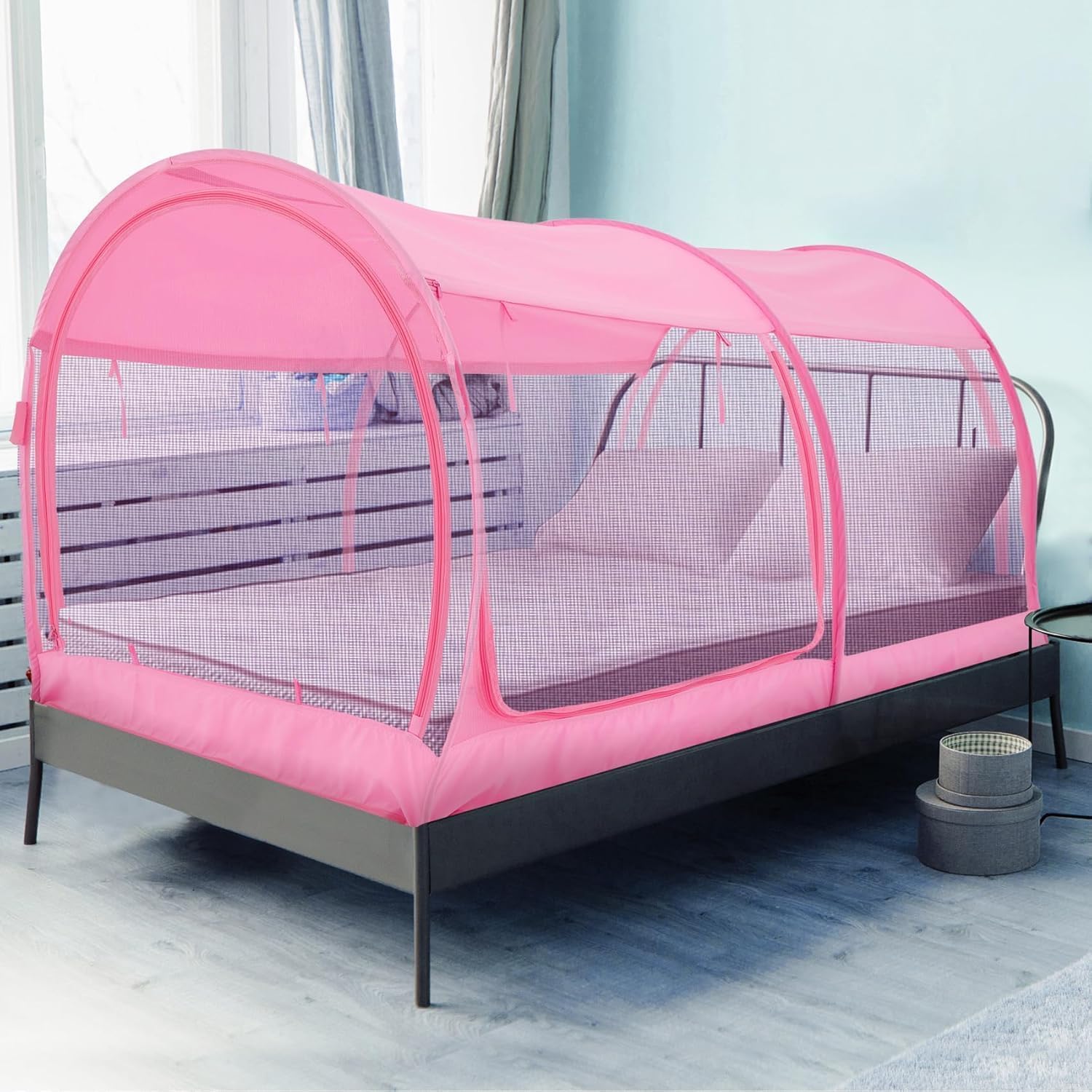 Alvantor Mosquito Net Bed Canopy Tents Dream Privacy Space Twin Size Sleeping Tents Indoor Pop Up Portable Frame Breathable Cottage Pink (Mattress Not Included)