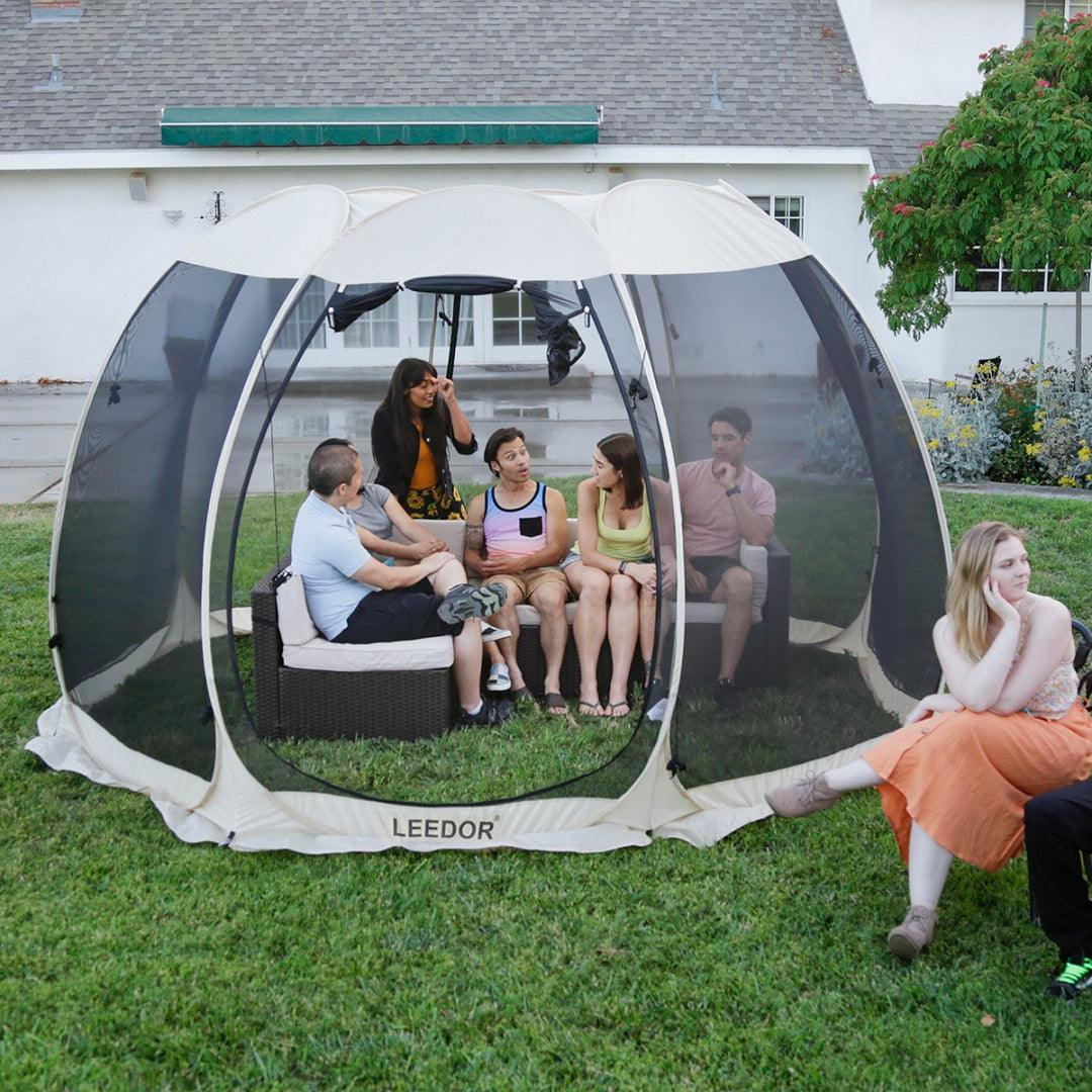 Leedor 12'x12' Gazebos for Patios Screen House Room 8-10 Person Canopy Mosquito Net Camping Tent Pop Up Sun Shade Shelter - Alvantor