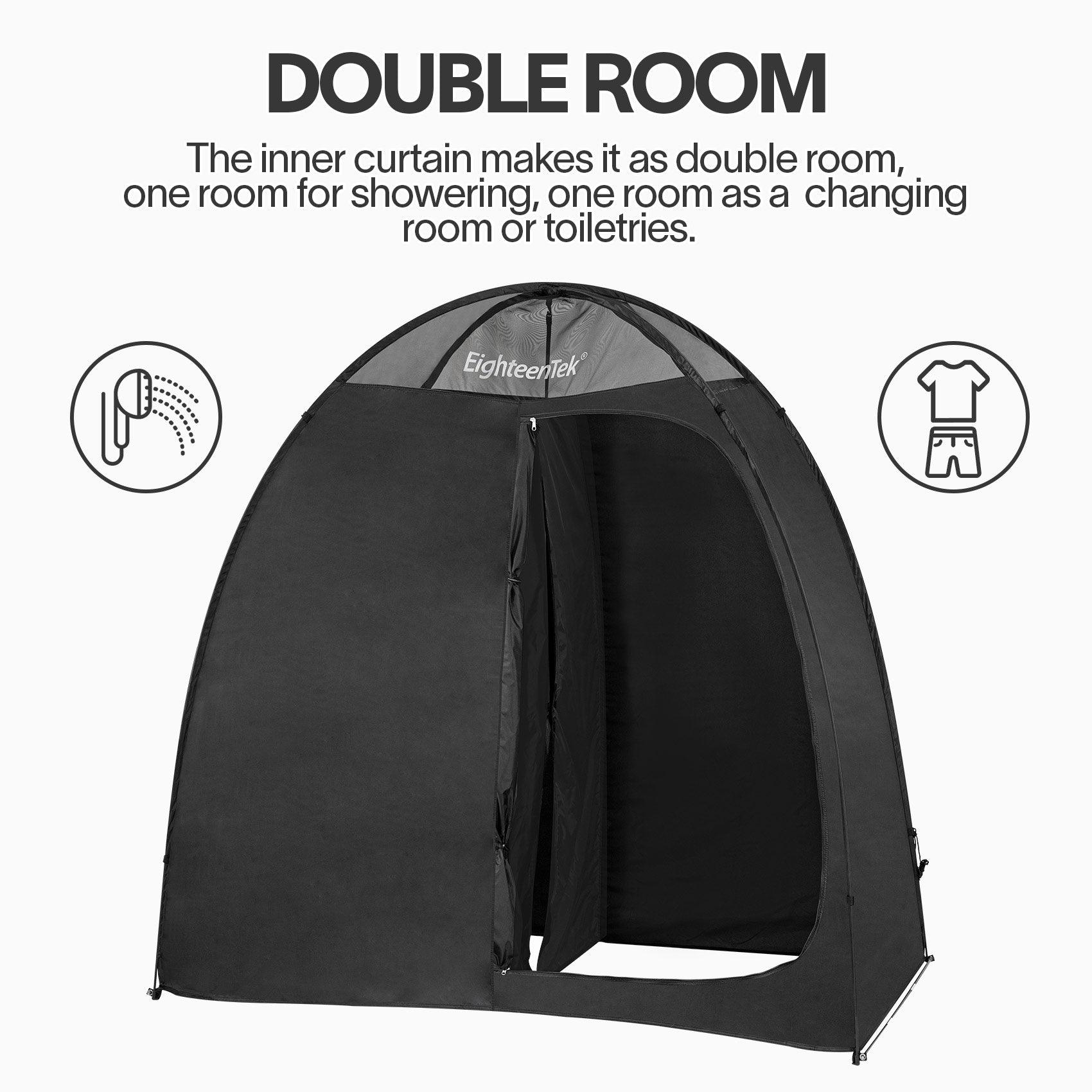 EighteenTek Pop Up Shower Tent Changing Room 2 Rooms Outdoor Camping Toilet Portable Privacy Dressing Shelter