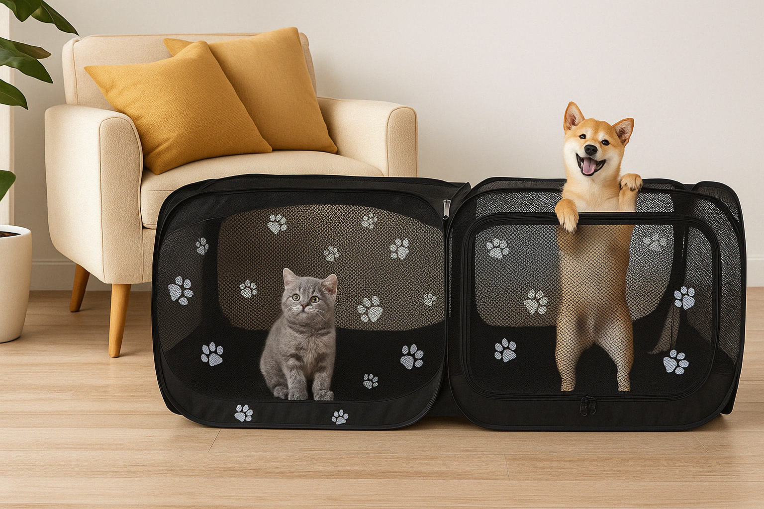 2-in-1 Pop Up Pet Playpen for Dogs & Cats – Portable, Breathable, No-Assembly Indoor Outdoor Tent Crate for Small Animals