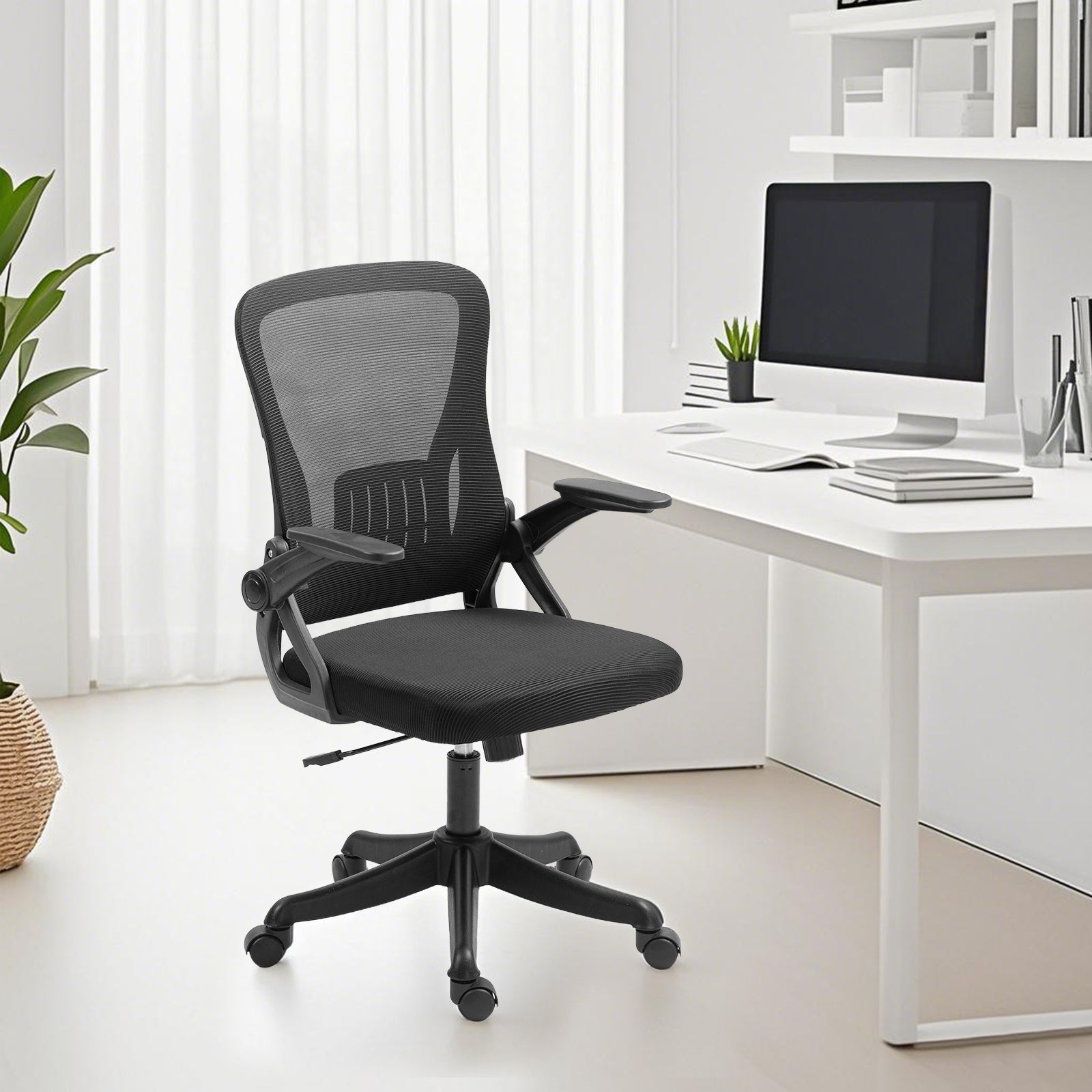 Ergonomic Office Chair with Flip-Up Armrests & Lumbar Support – Adjustable Swivel Desk Chair with Padded Seat, Mesh Back, and Rolling Wheels for Home or Office Use