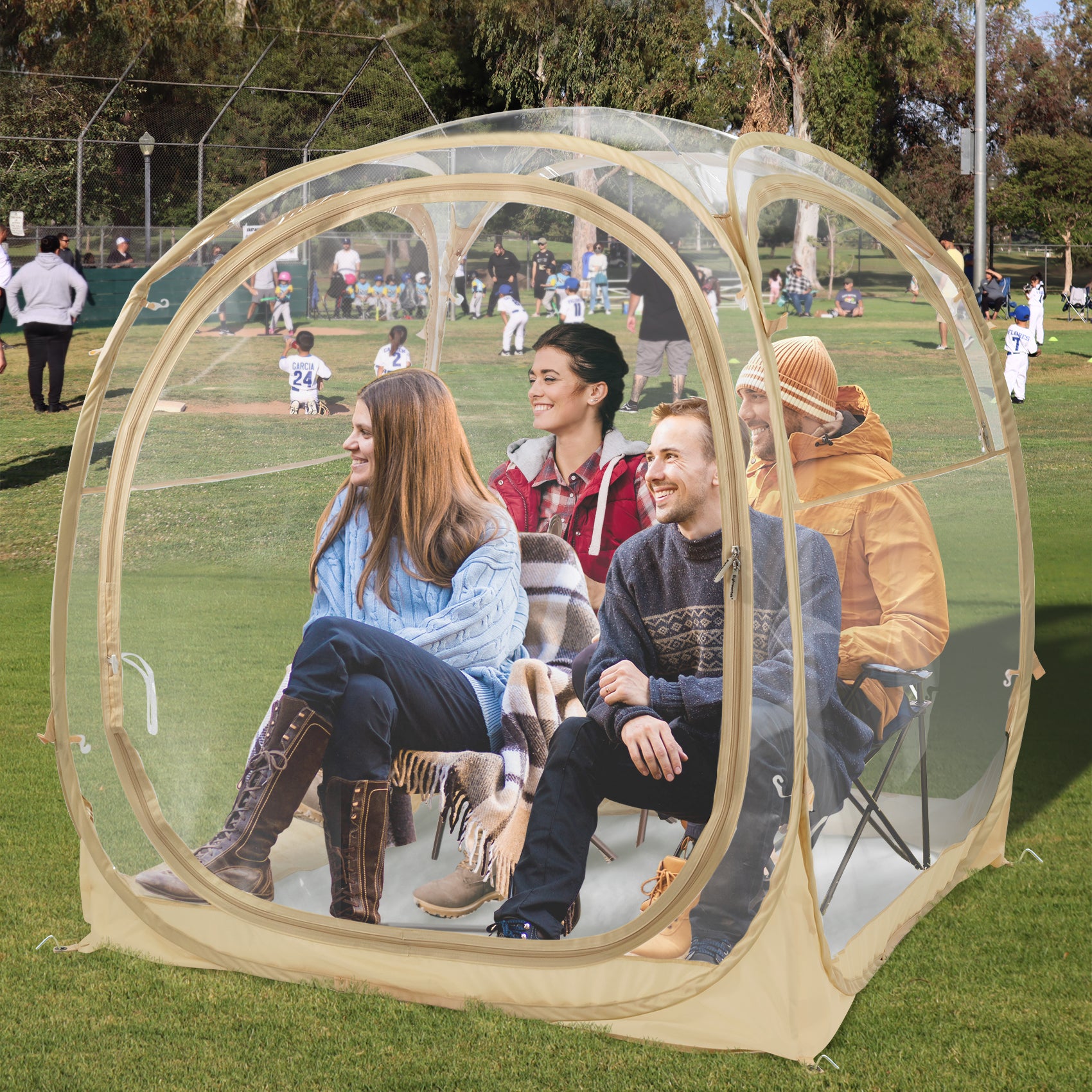 EighteenTek Pop Up All Weather Sports Tent with Clear 360° View – Portable Instant Shelter for Outdoor Events, Fishing, Cheering, Rain & Sun Protection
