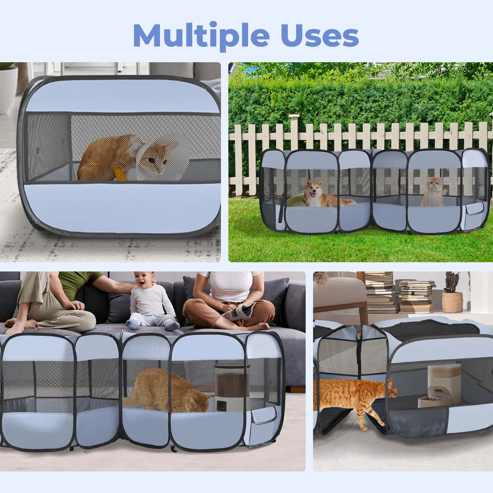 2-in-1 Cat & Dog Playpen – Detachable Pet Tent with Extra Doors & Pee Pads for Indoor & Outdoor Use