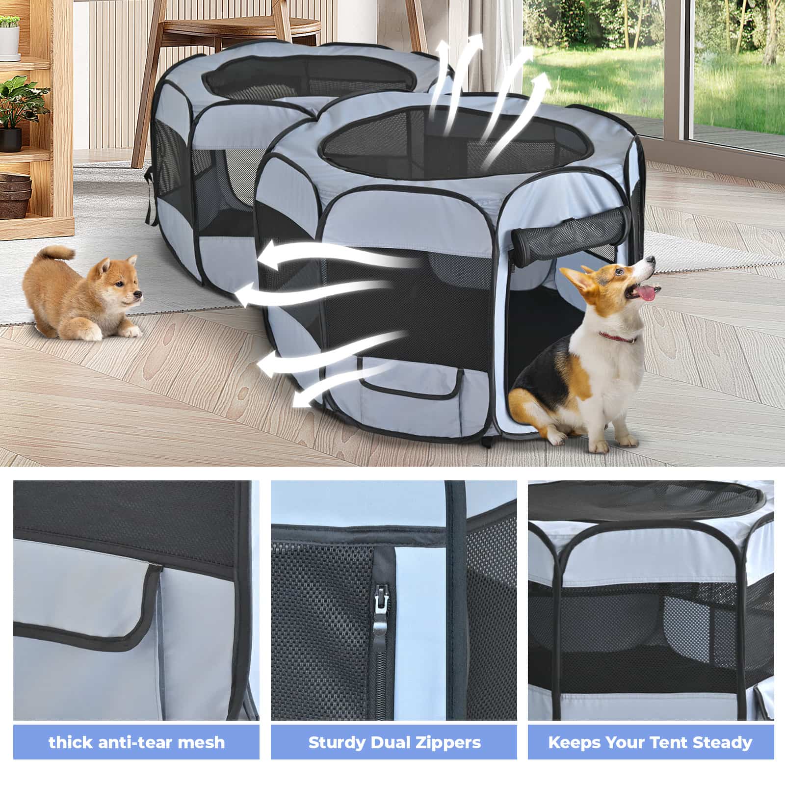 2-in-1 Cat & Dog Playpen – Detachable Pet Tent with Extra Doors & Pee Pads for Indoor & Outdoor Use