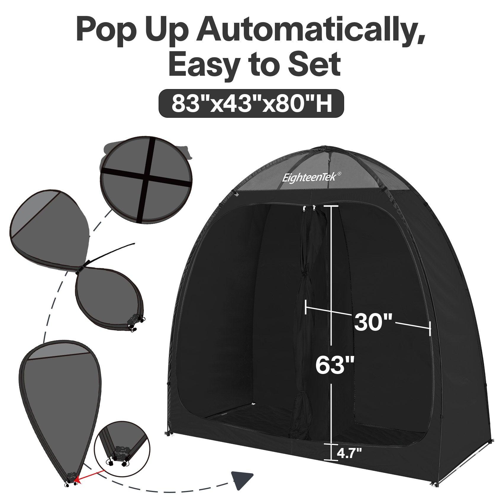EighteenTek Pop Up Shower Tent Changing Room 2 Rooms Outdoor Camping Toilet Portable Privacy Dressing Shelter