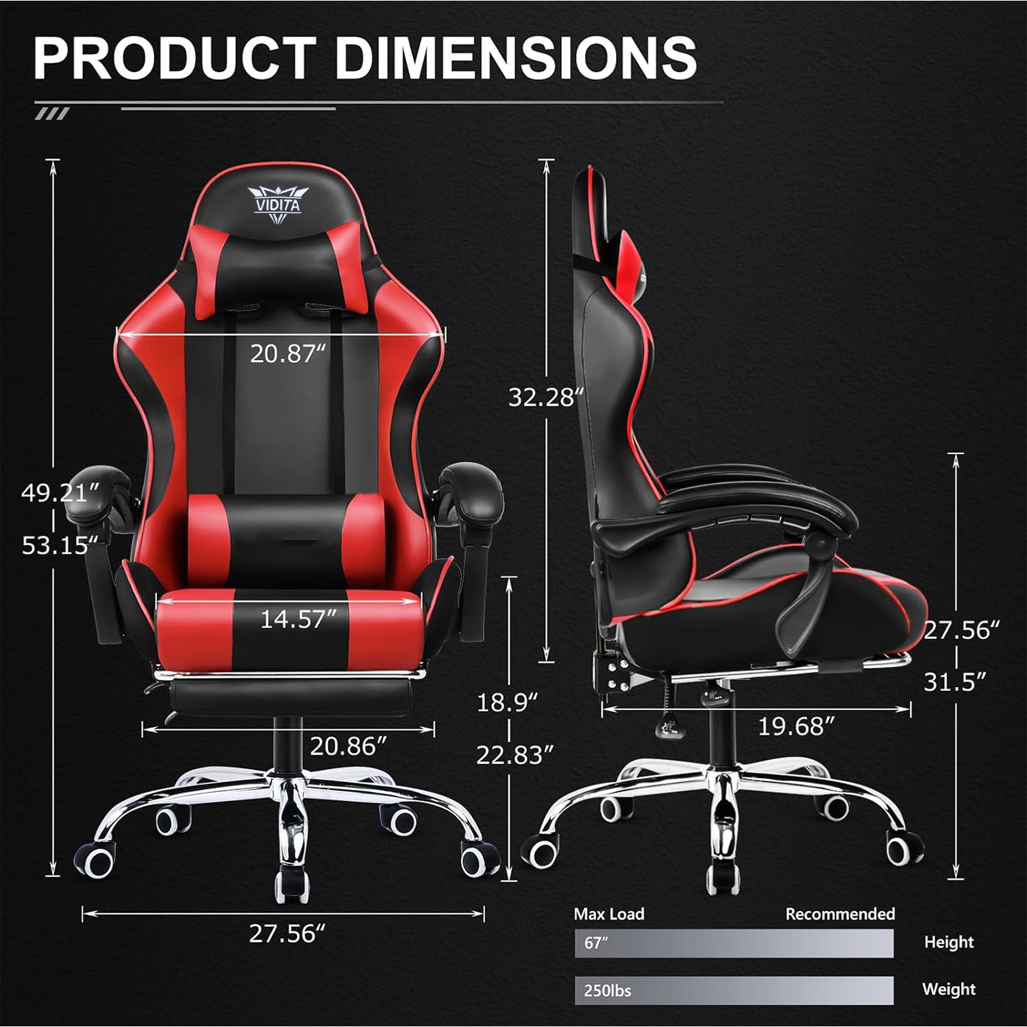 Ergonomic Gaming Chair with Footrest & Lumbar Pillow – Adjustable Height & PU Leather Comfort