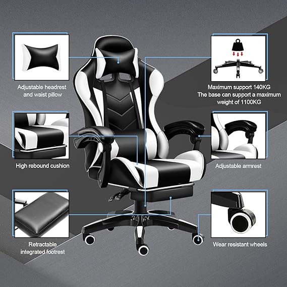 Ergonomic Racing Gaming Chair with Lumbar Support – Height Adjustable, Stylish & Comfortable Office Chair for Adults and Teens