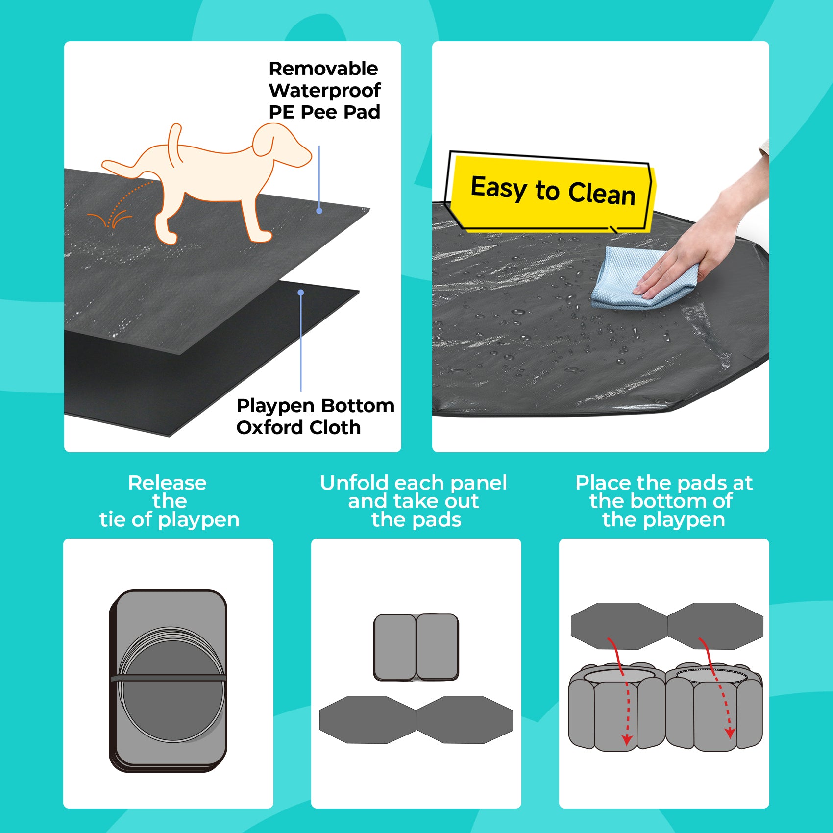 Alvantor 2in1 Cat Playpen with Pee Pad Pop Up Dog Pet Playpen for Indoor Outdoor Cat Enclosure, Portable Pet Playpen, Kitten Puppy Foldable Play Pen Cat Dog Tent Crate Cage Kennel, S/M/L