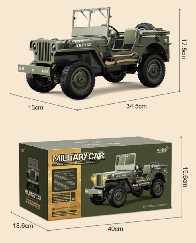 C Rock Crawler 1/10 RC Truck – 4x4 Off-Road Military Remote Control Car with Metal Chassis, LED Lights & Proportional Steering – RTR All-Terrain RC Vehicle for Age 15+